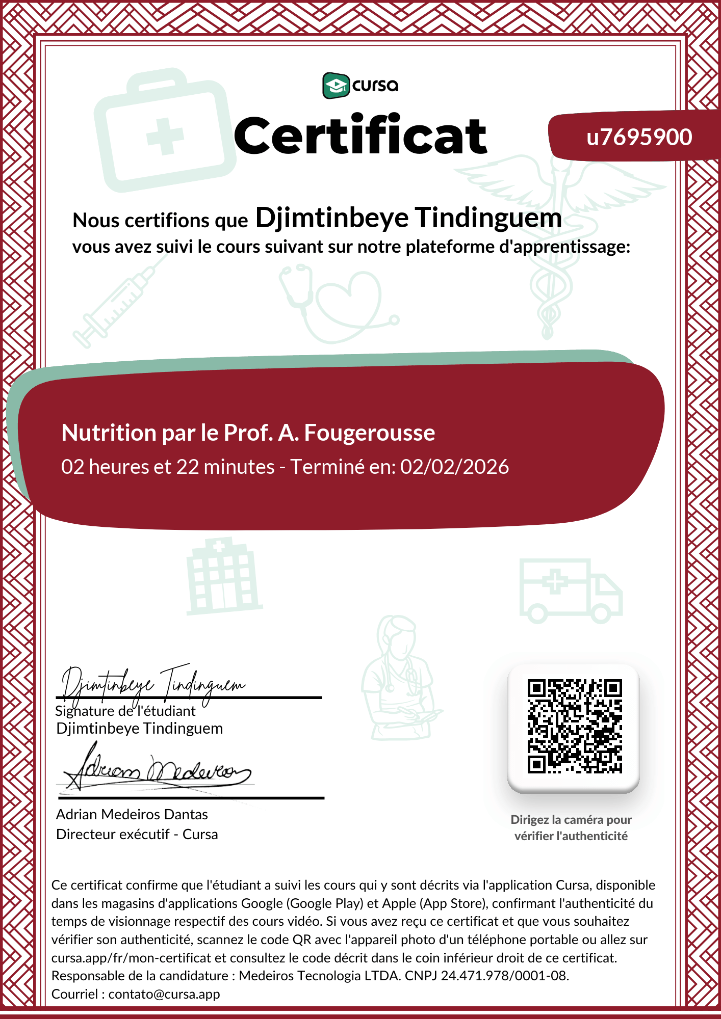 Image de mon certificat de fin de cours gratuit.