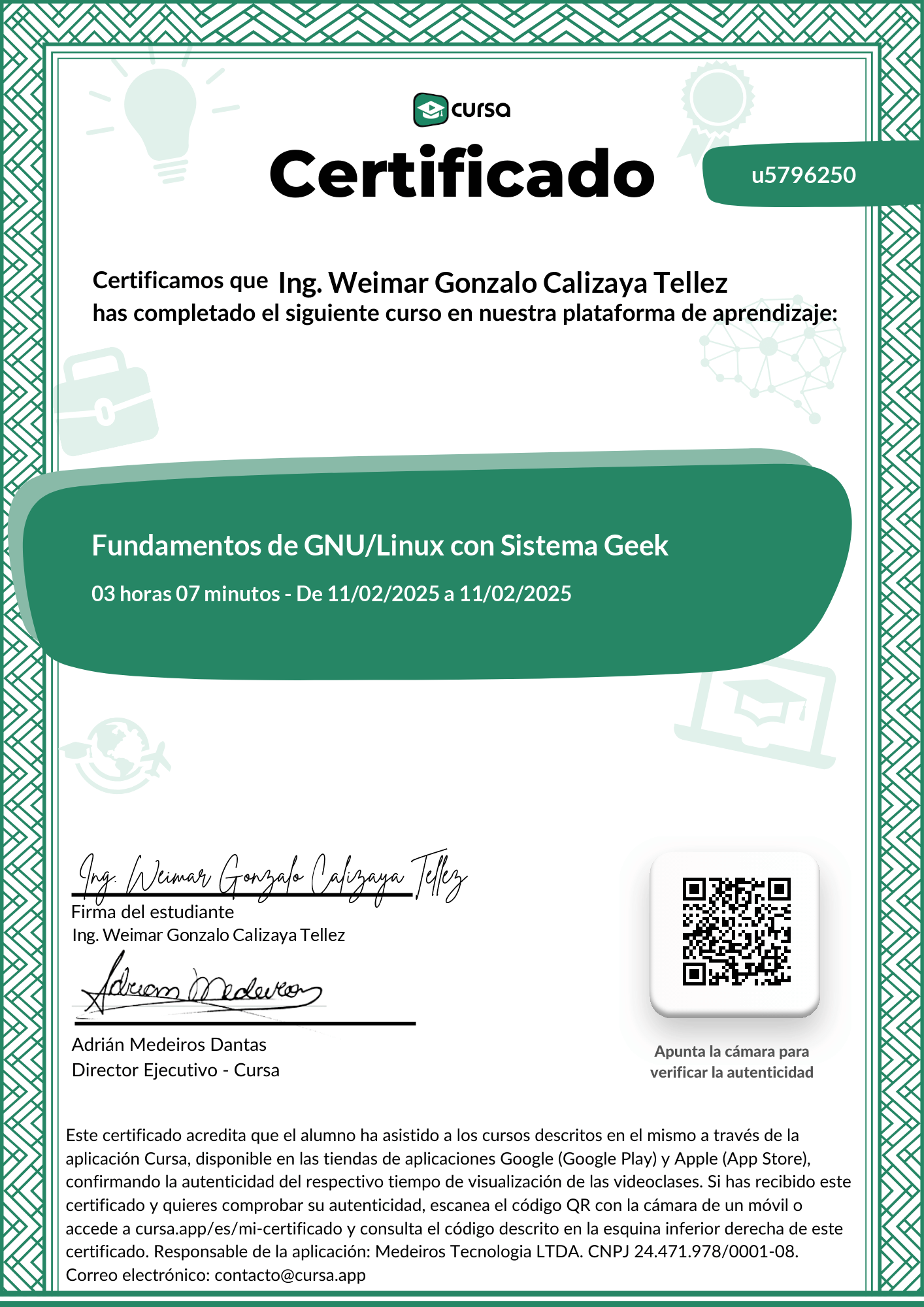 Imagen de mi Certificado de finalización del curso gratuito.