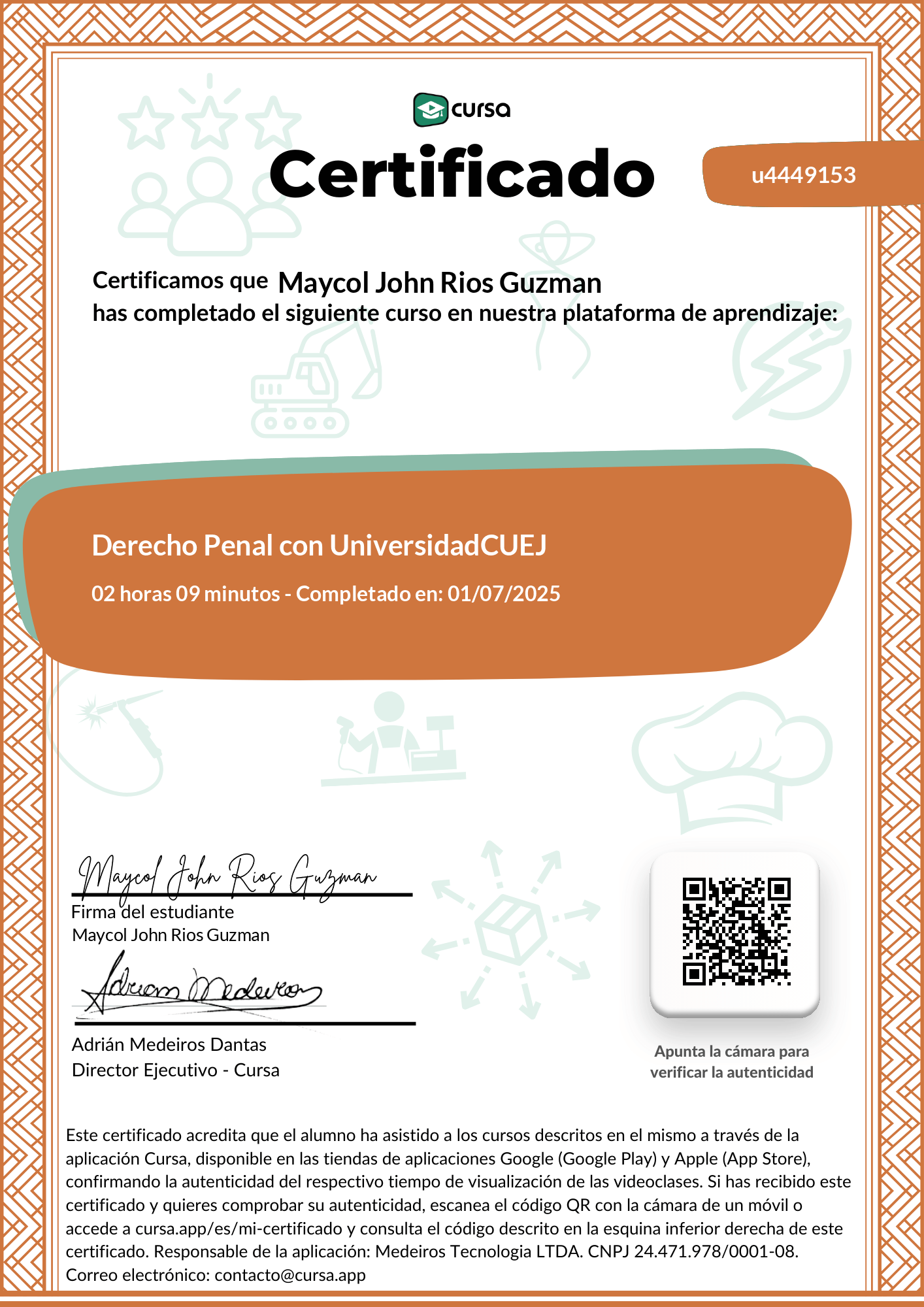 Imagen de mi Certificado de finalización del curso gratuito.