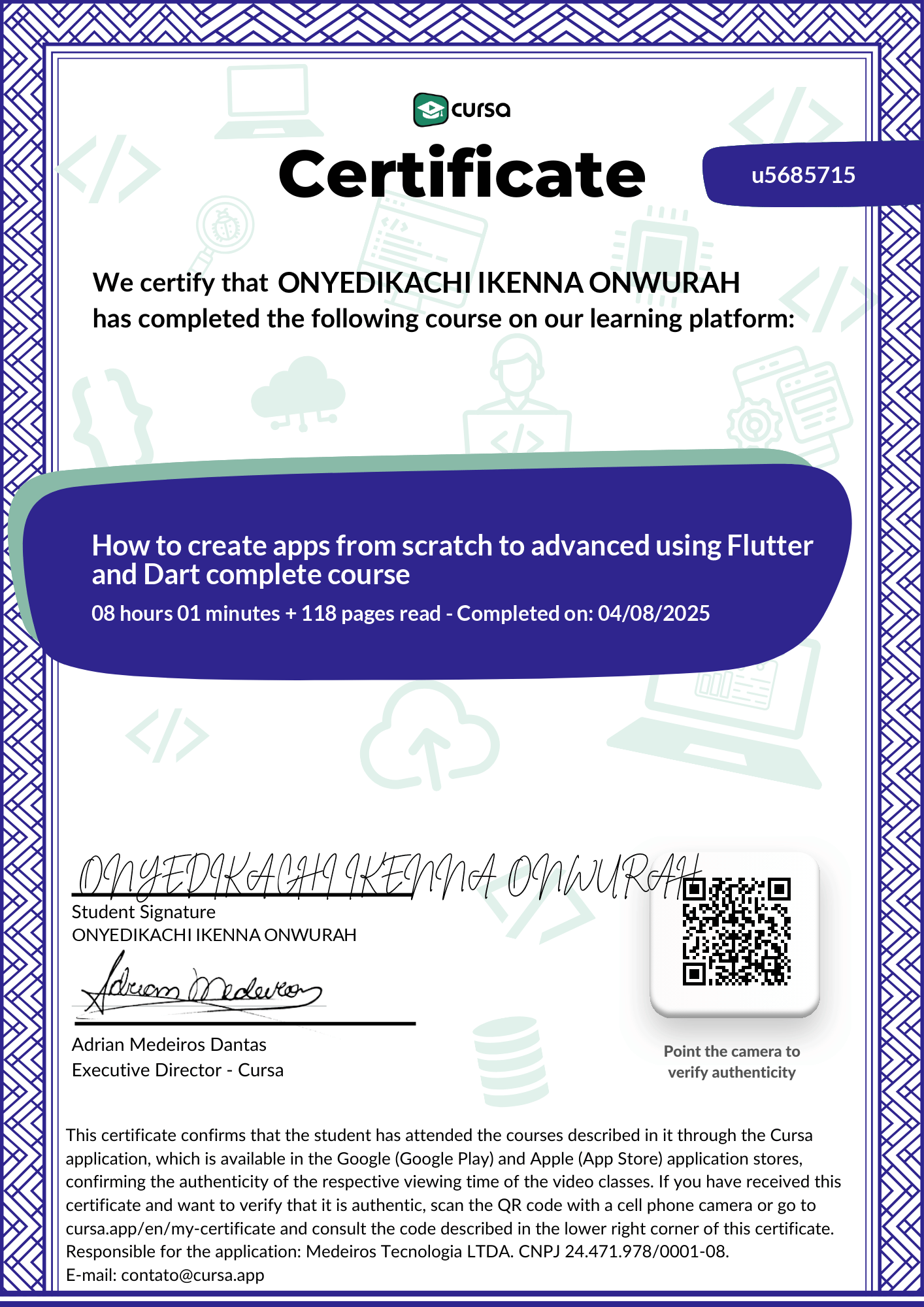 Image of my free Course Completion Certificate.