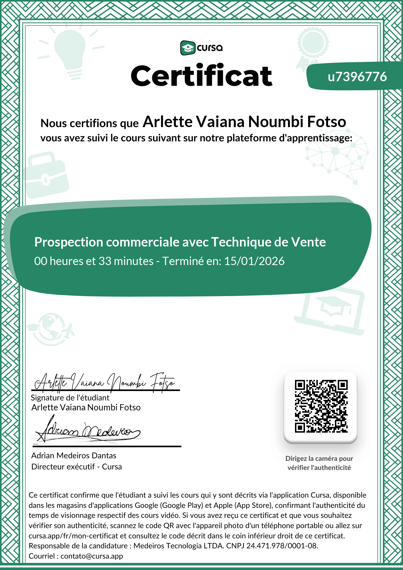 Image de mon certificat de fin de cours gratuit.