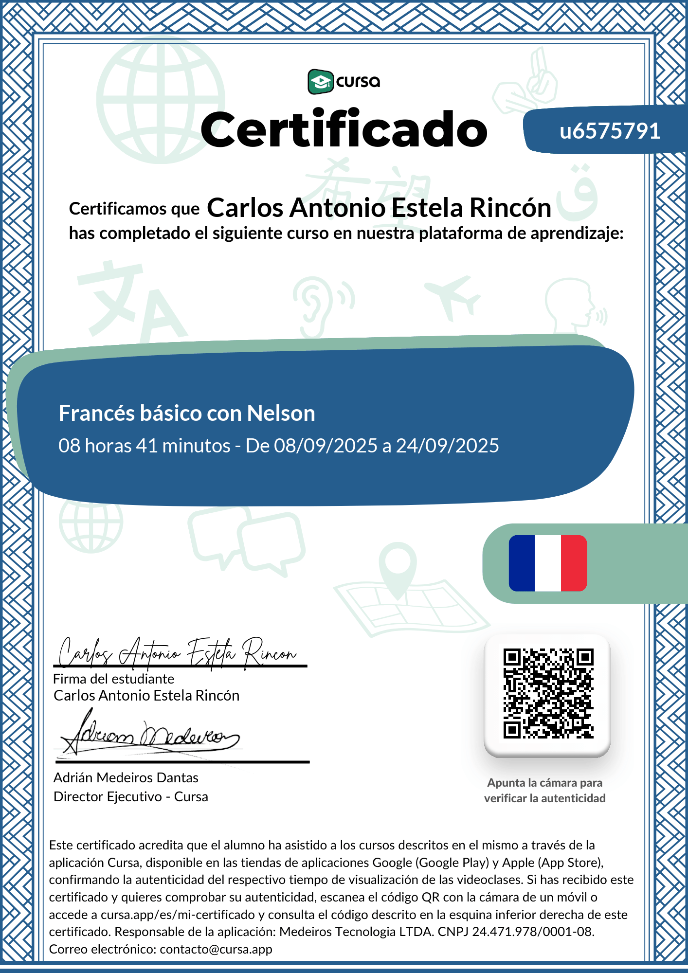 Imagen de mi Certificado de finalización del curso gratuito.