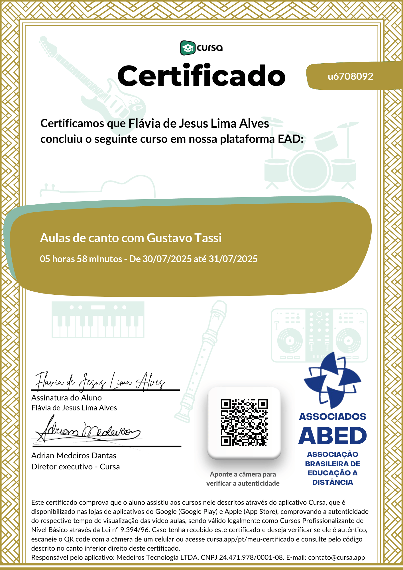 Imagem do meu Certificado gratuito de conclusão de curso.