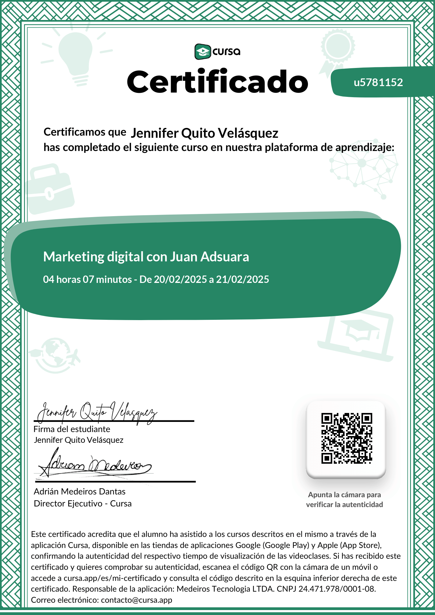 Imagen de mi Certificado de finalización del curso gratuito.