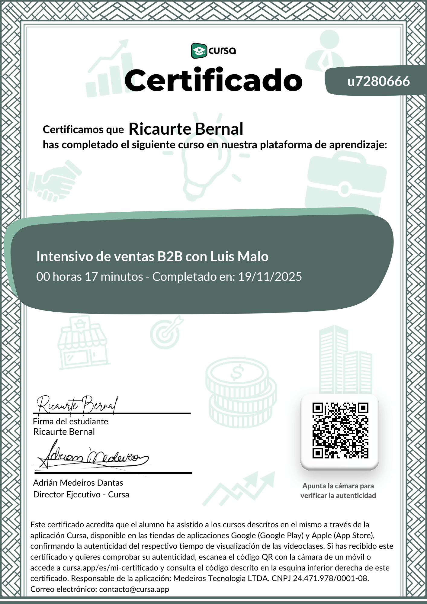 Imagen de mi Certificado de finalización del curso gratuito.