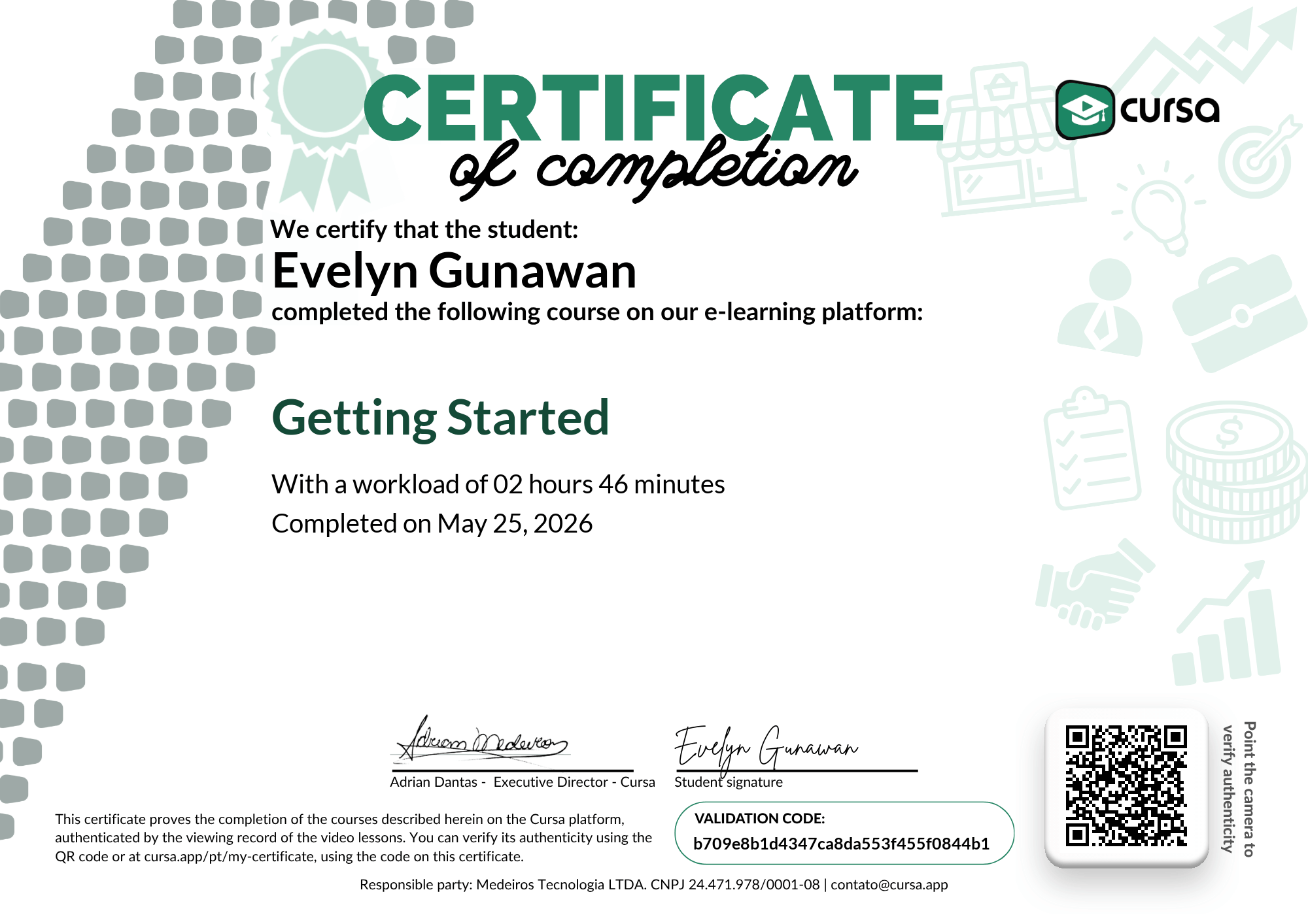 Image of my free Course Completion Certificate.