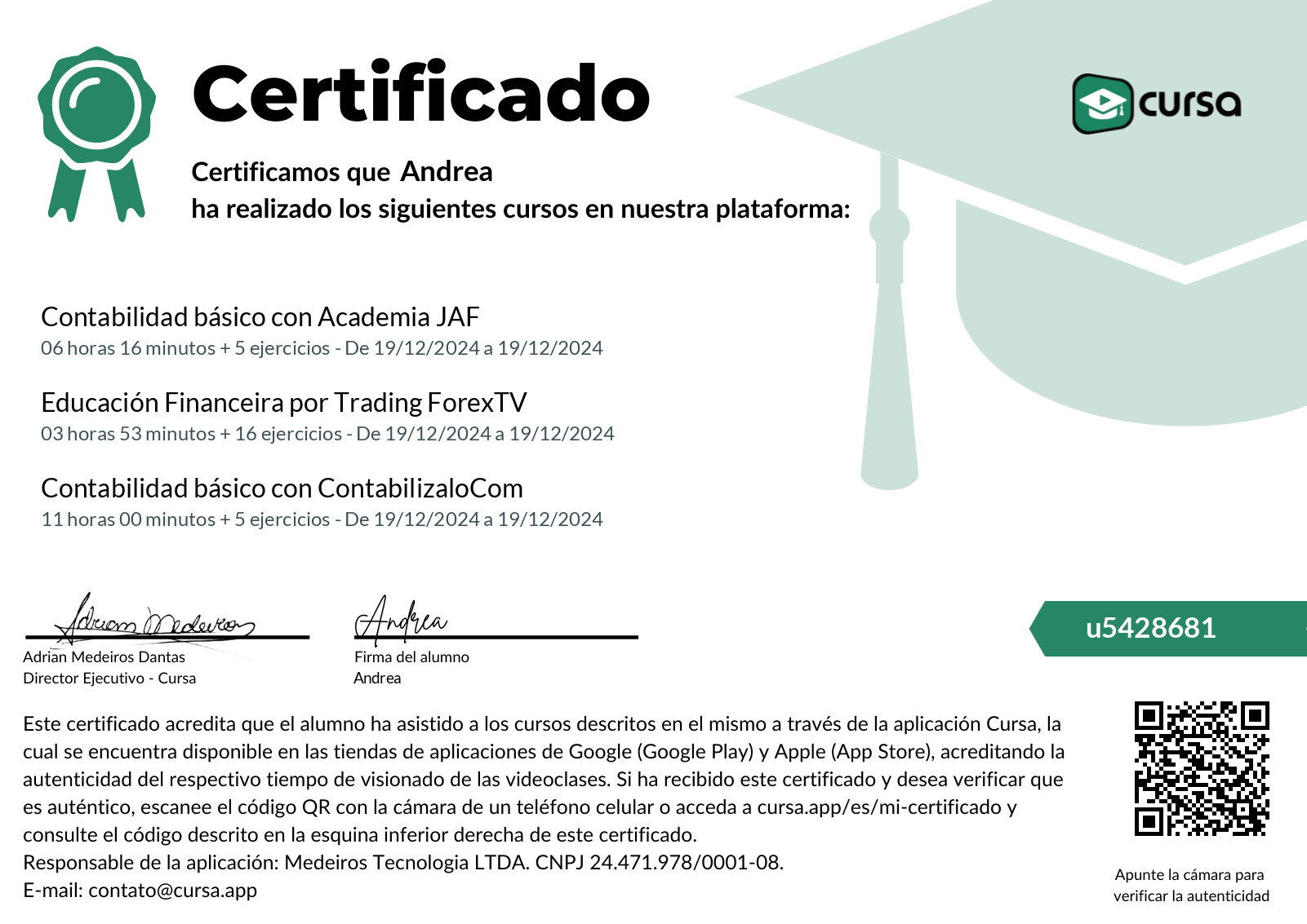 Imagen de mi Certificado de finalización del curso gratuito.
