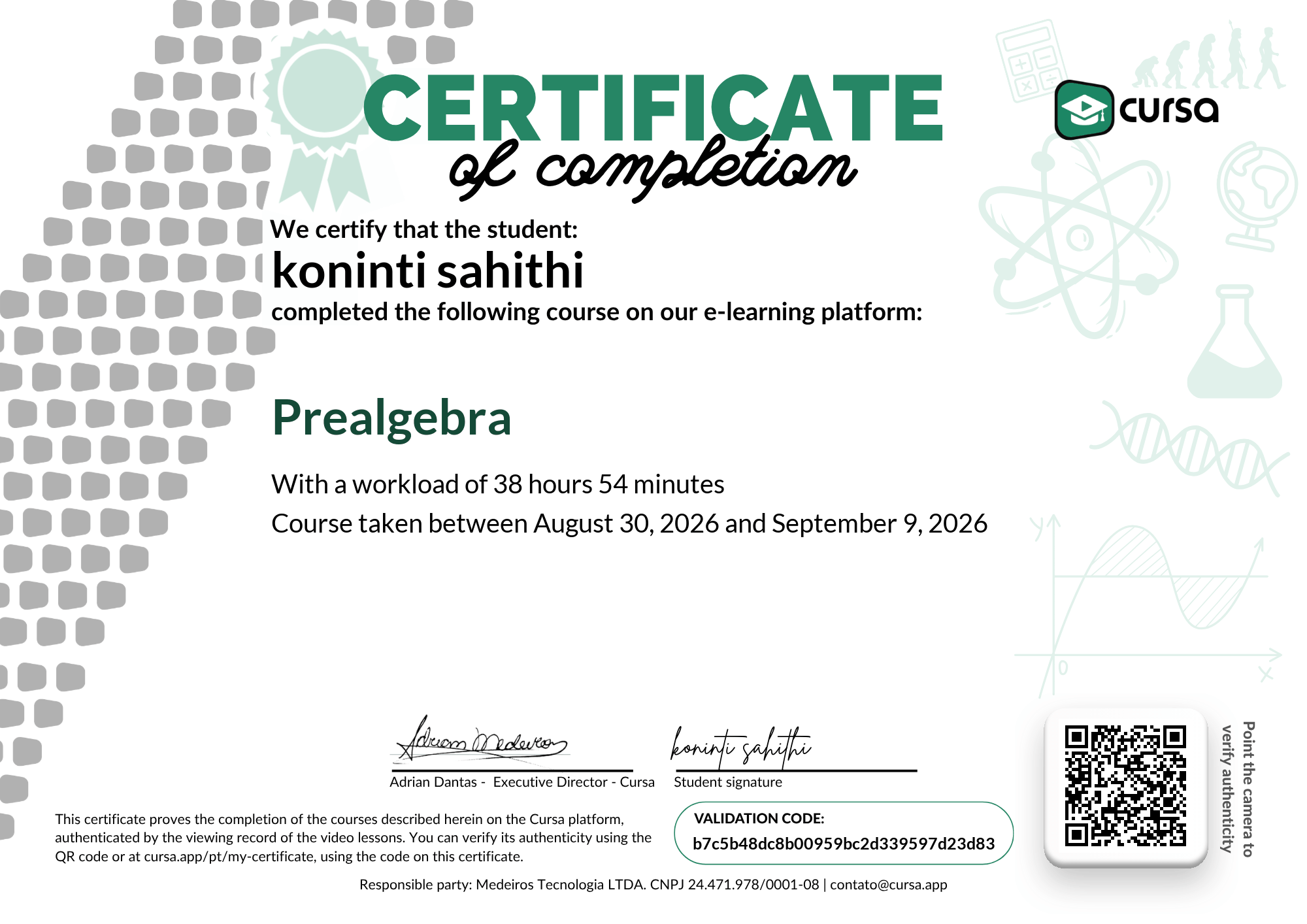 Image of my free Course Completion Certificate.