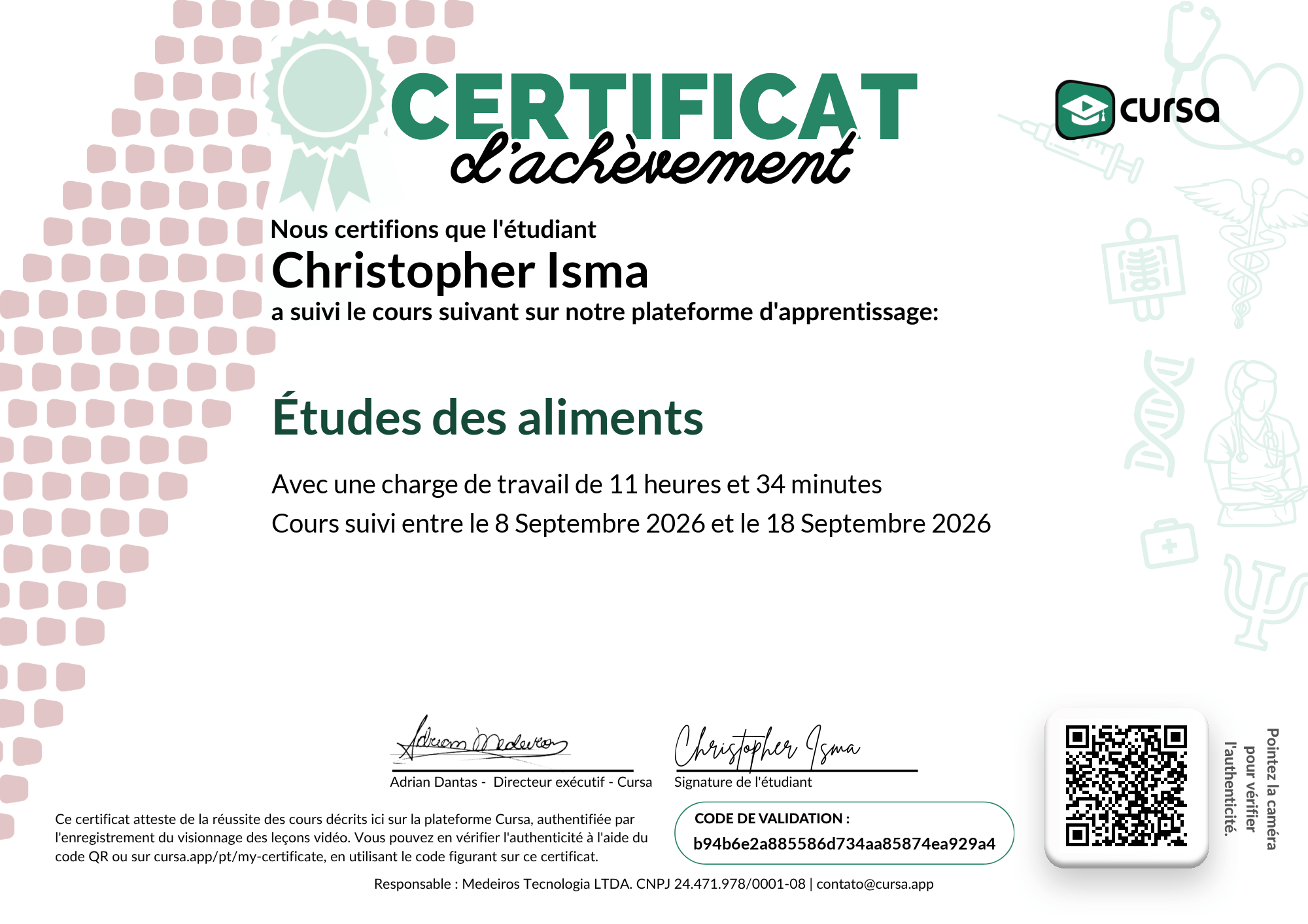Image de mon certificat de fin de cours gratuit.