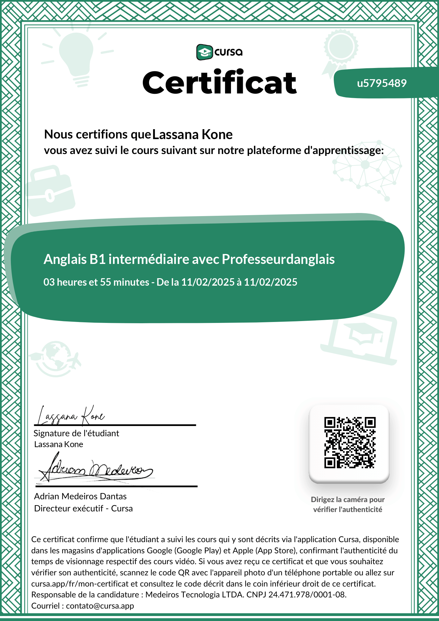 Image de mon certificat de fin de cours gratuit.