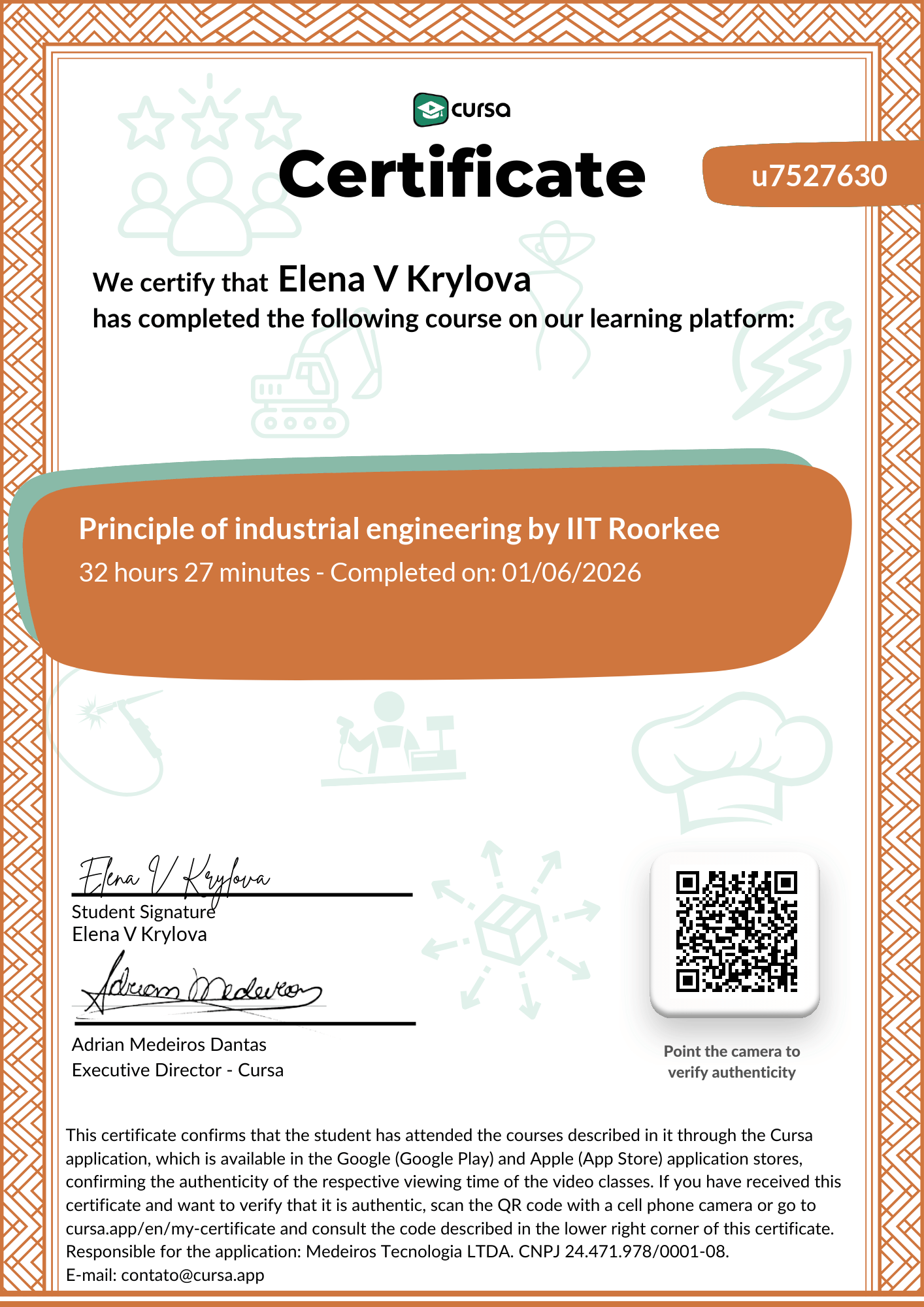 Image of my free Course Completion Certificate.