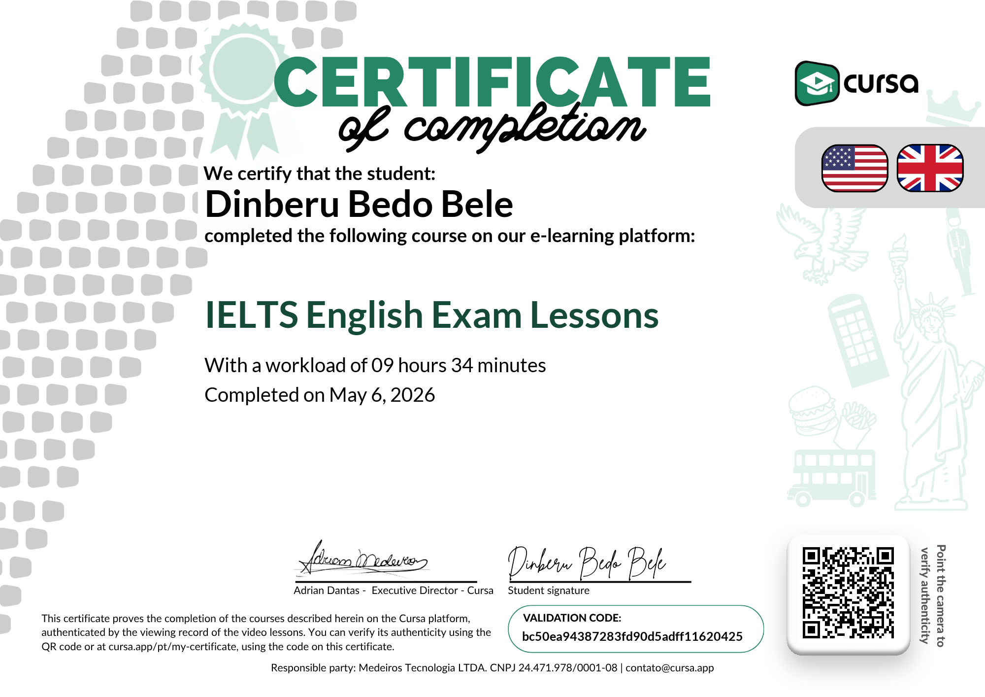 Image of my free Course Completion Certificate.