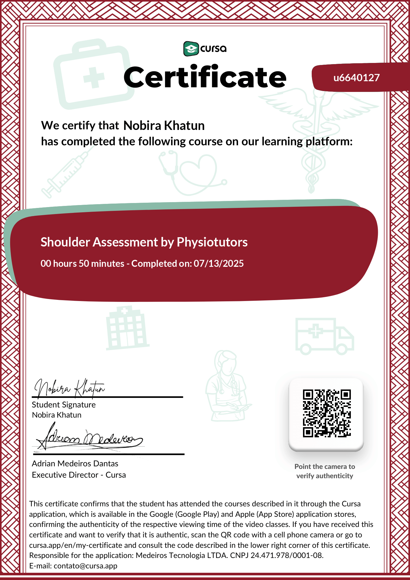 Image of my free Course Completion Certificate.