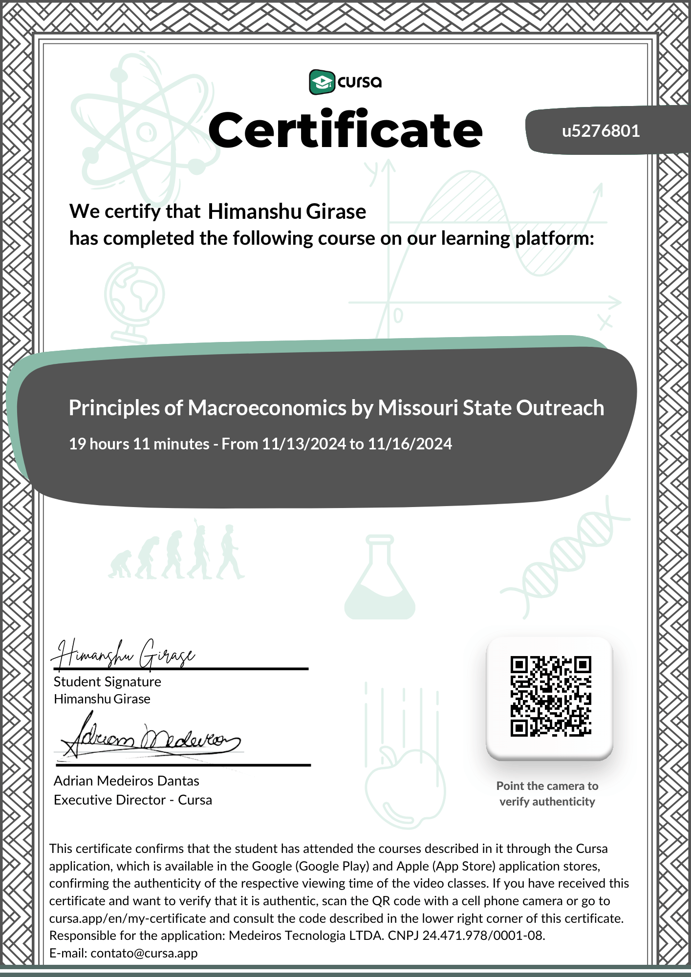 Image of my free Course Completion Certificate.