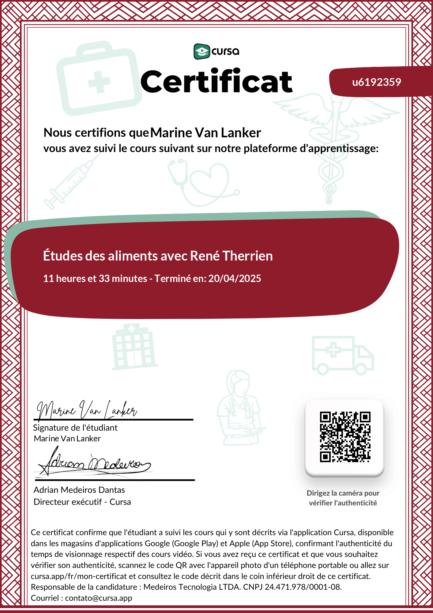 Image de mon certificat de fin de cours gratuit.