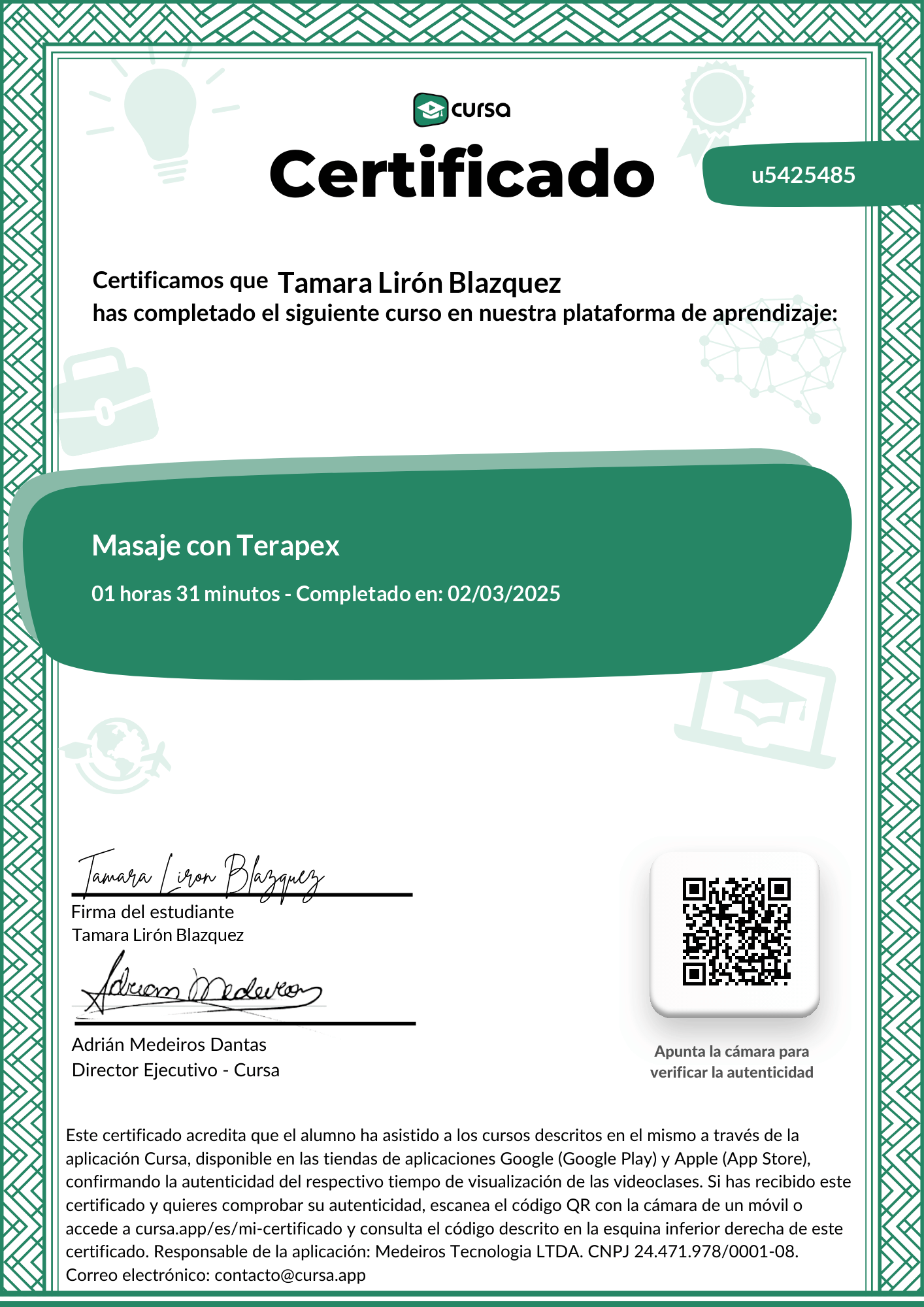 Imagen de mi Certificado de finalización del curso gratuito.