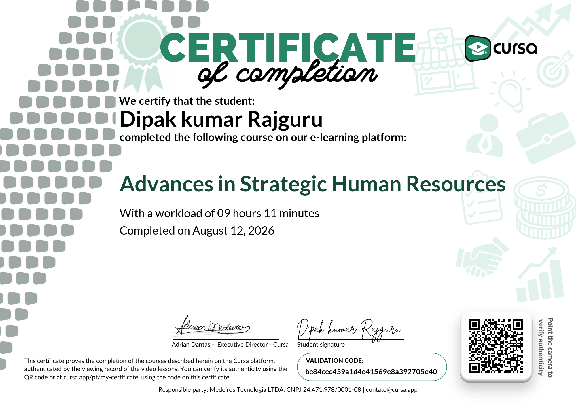 Image of my free Course Completion Certificate.