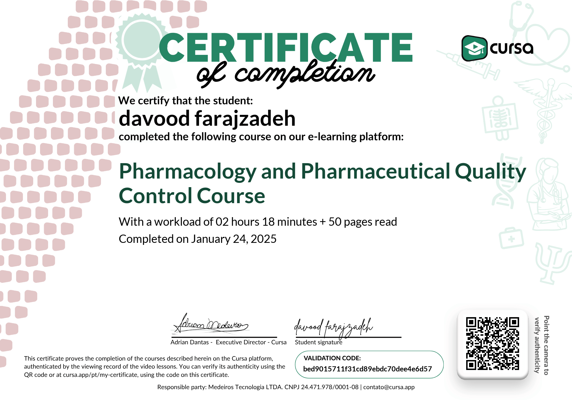 Image of my free Course Completion Certificate.