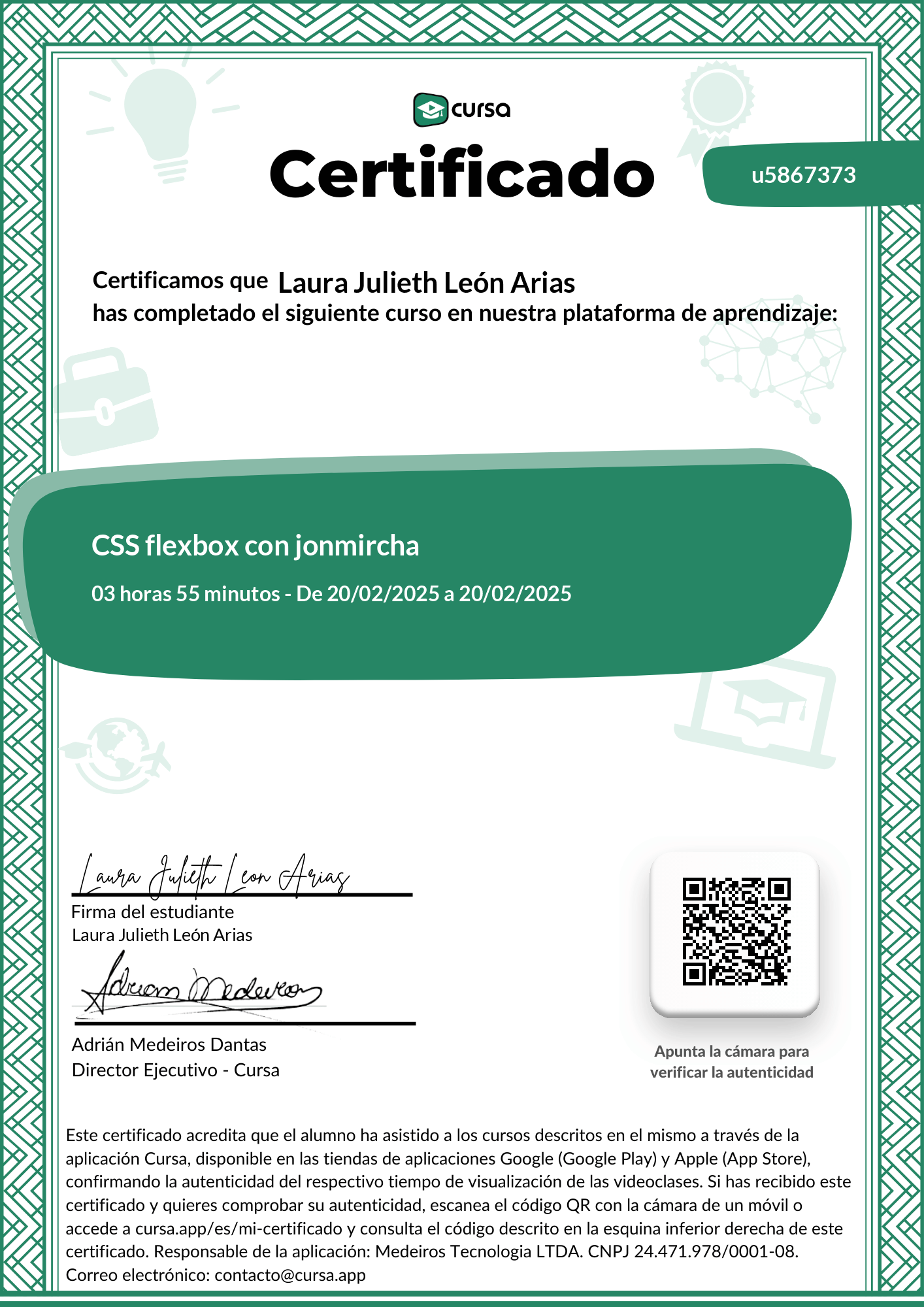 Imagen de mi Certificado de finalización del curso gratuito.