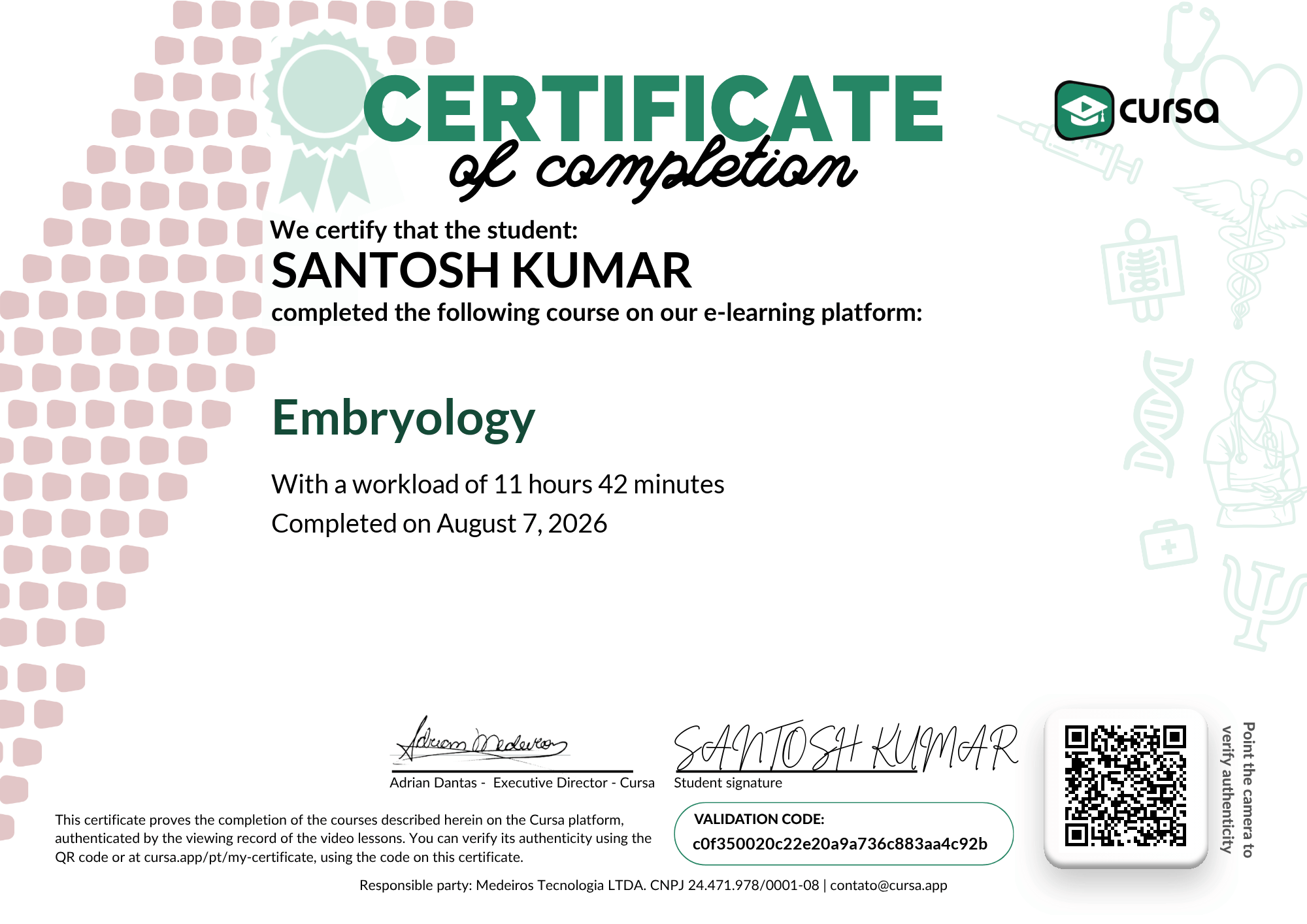 Image of my free Course Completion Certificate.