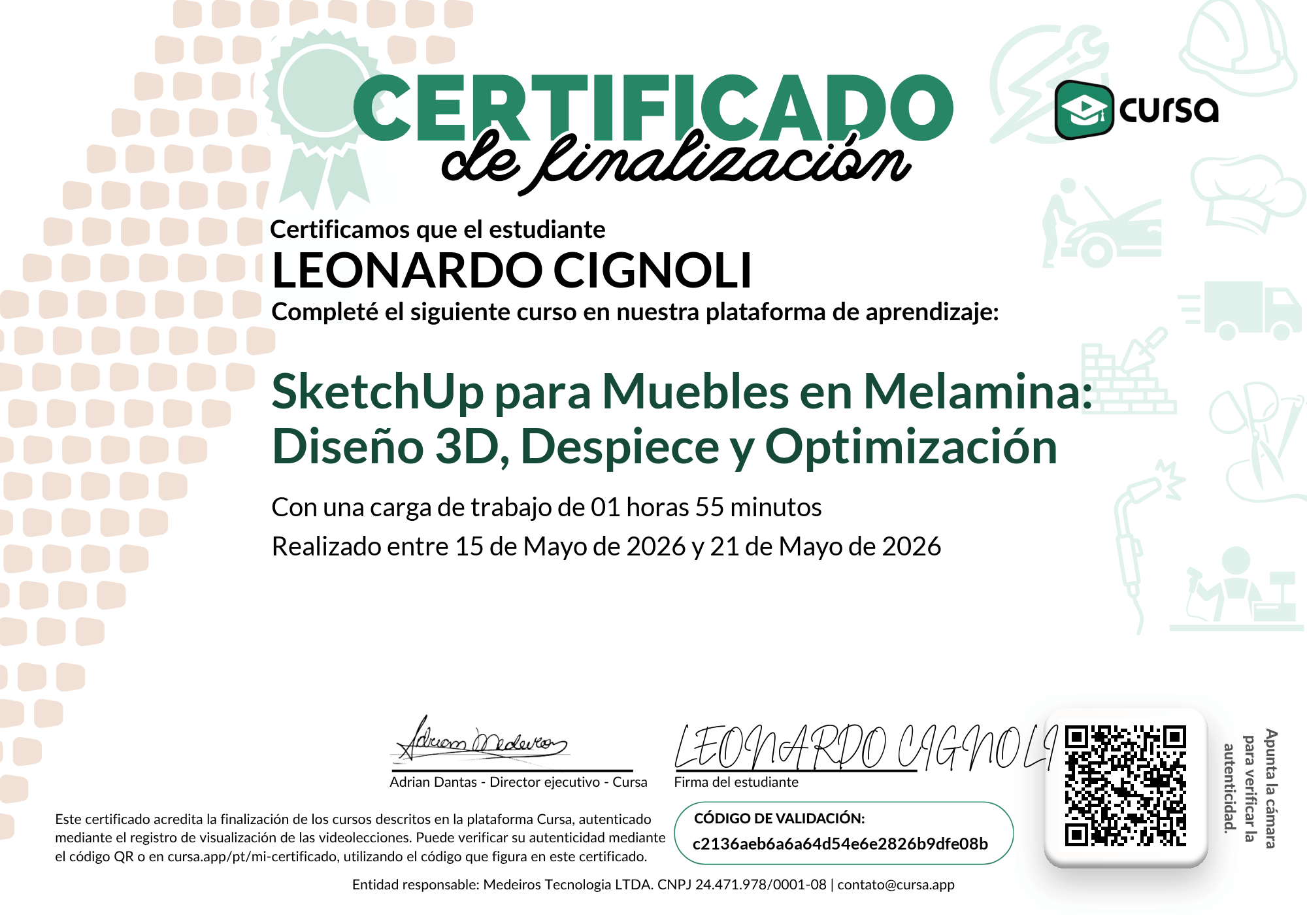 Imagen de mi Certificado de finalización del curso gratuito.