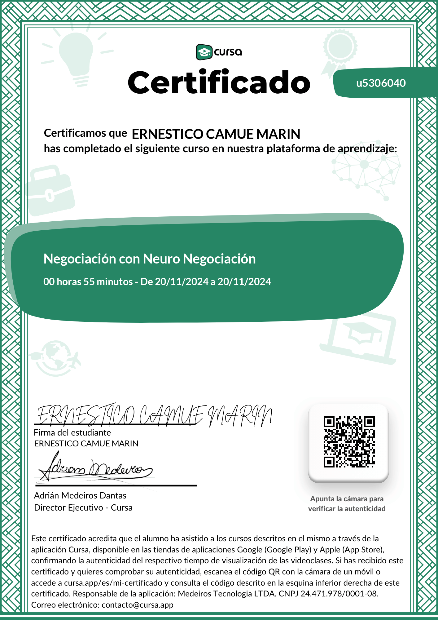 Imagen de mi Certificado de finalización del curso gratuito.