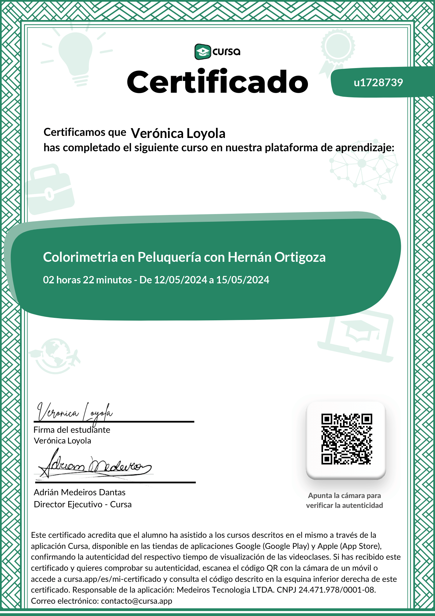 Imagen de mi Certificado de finalización del curso gratuito.