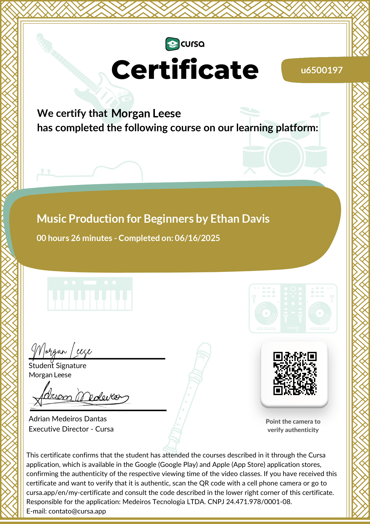 Image of my free Course Completion Certificate.