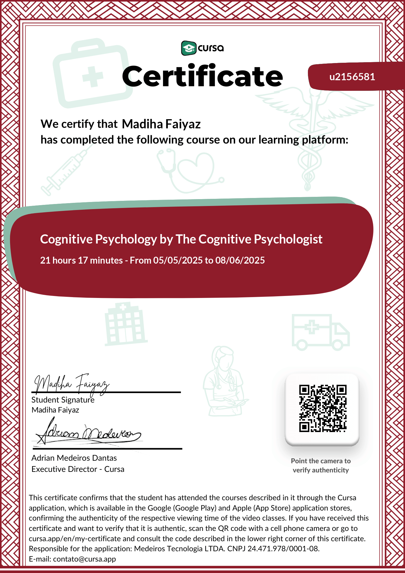 Image of my free Course Completion Certificate.