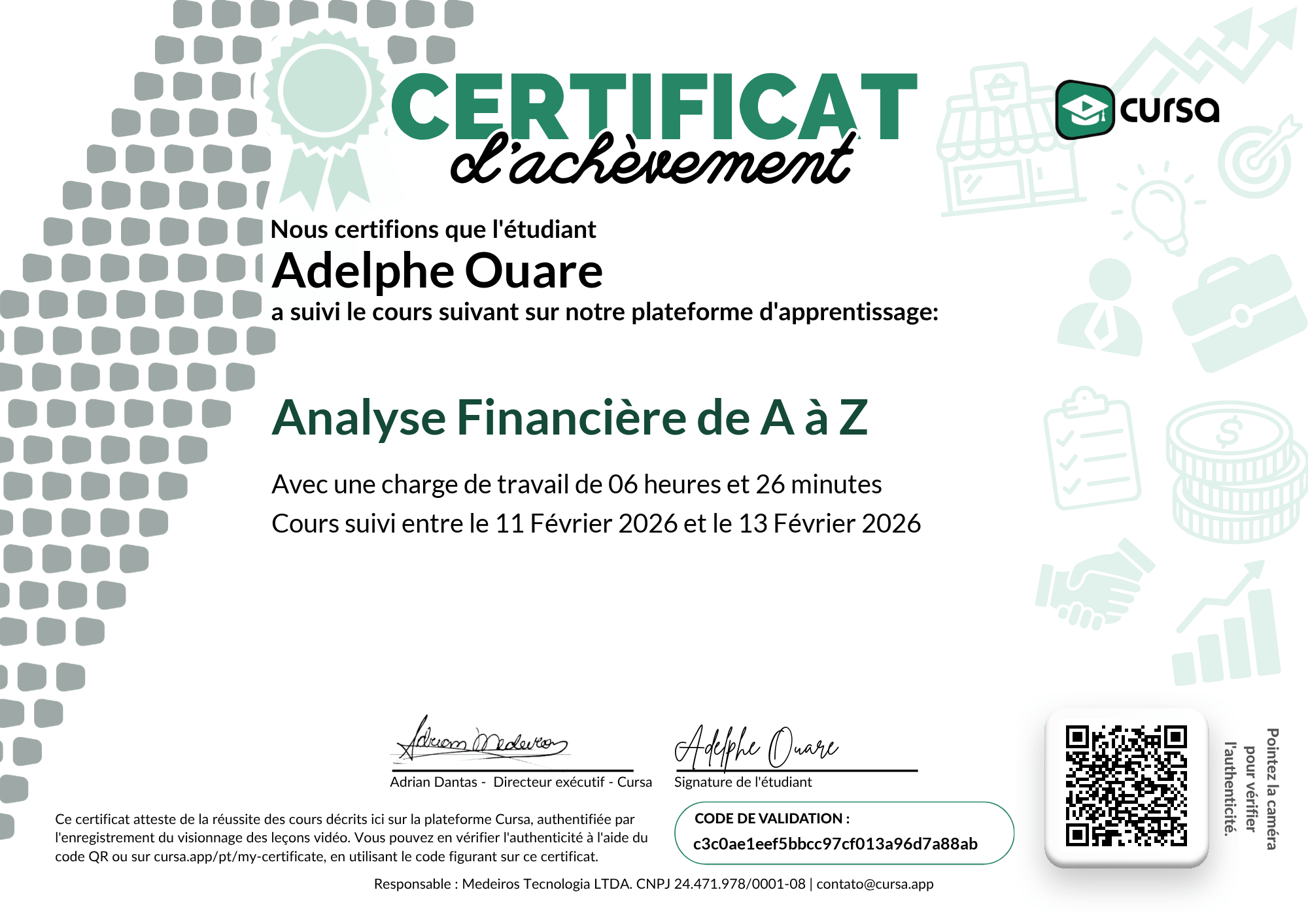 Image de mon certificat de fin de cours gratuit.