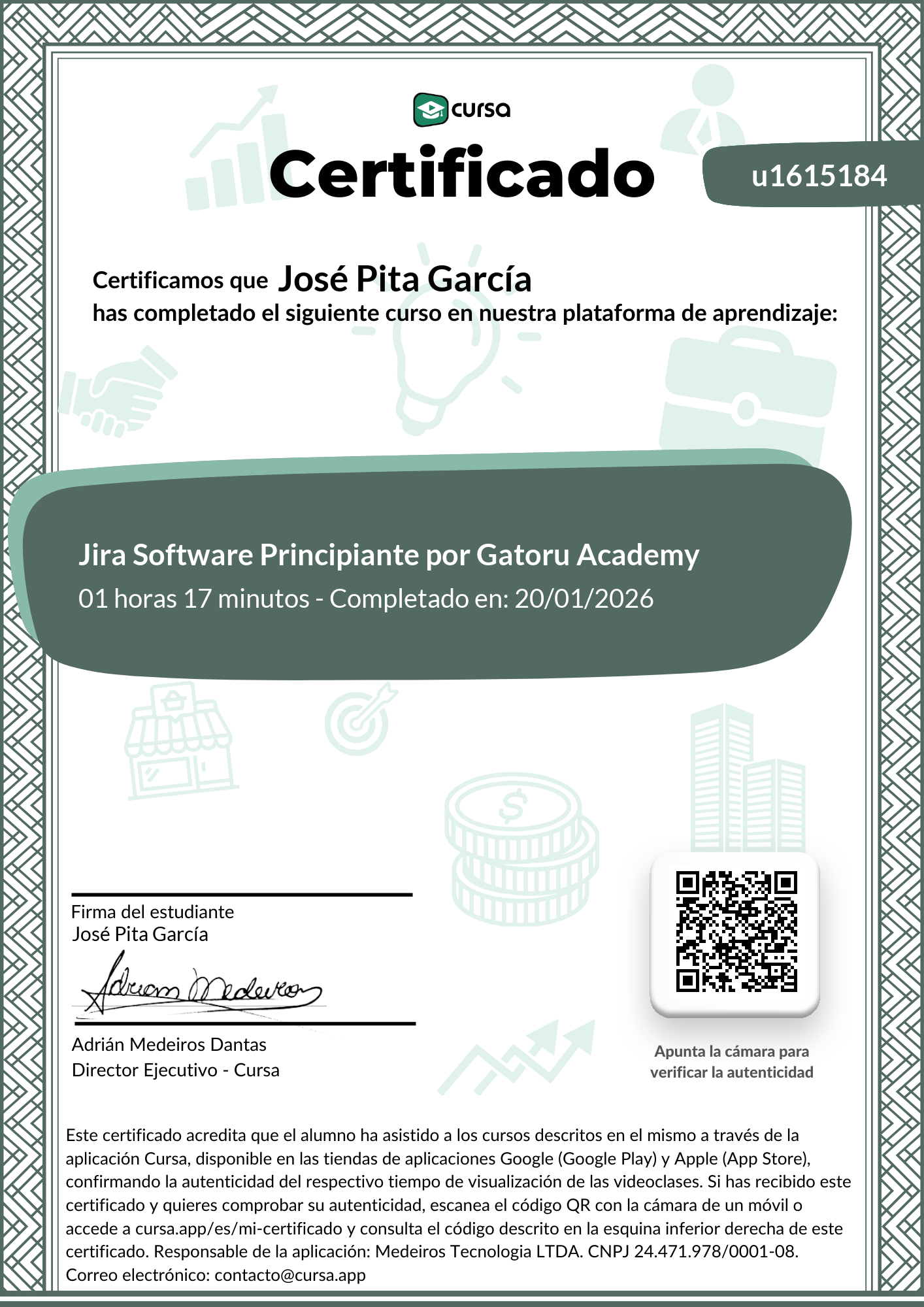 Imagen de mi Certificado de finalización del curso gratuito.