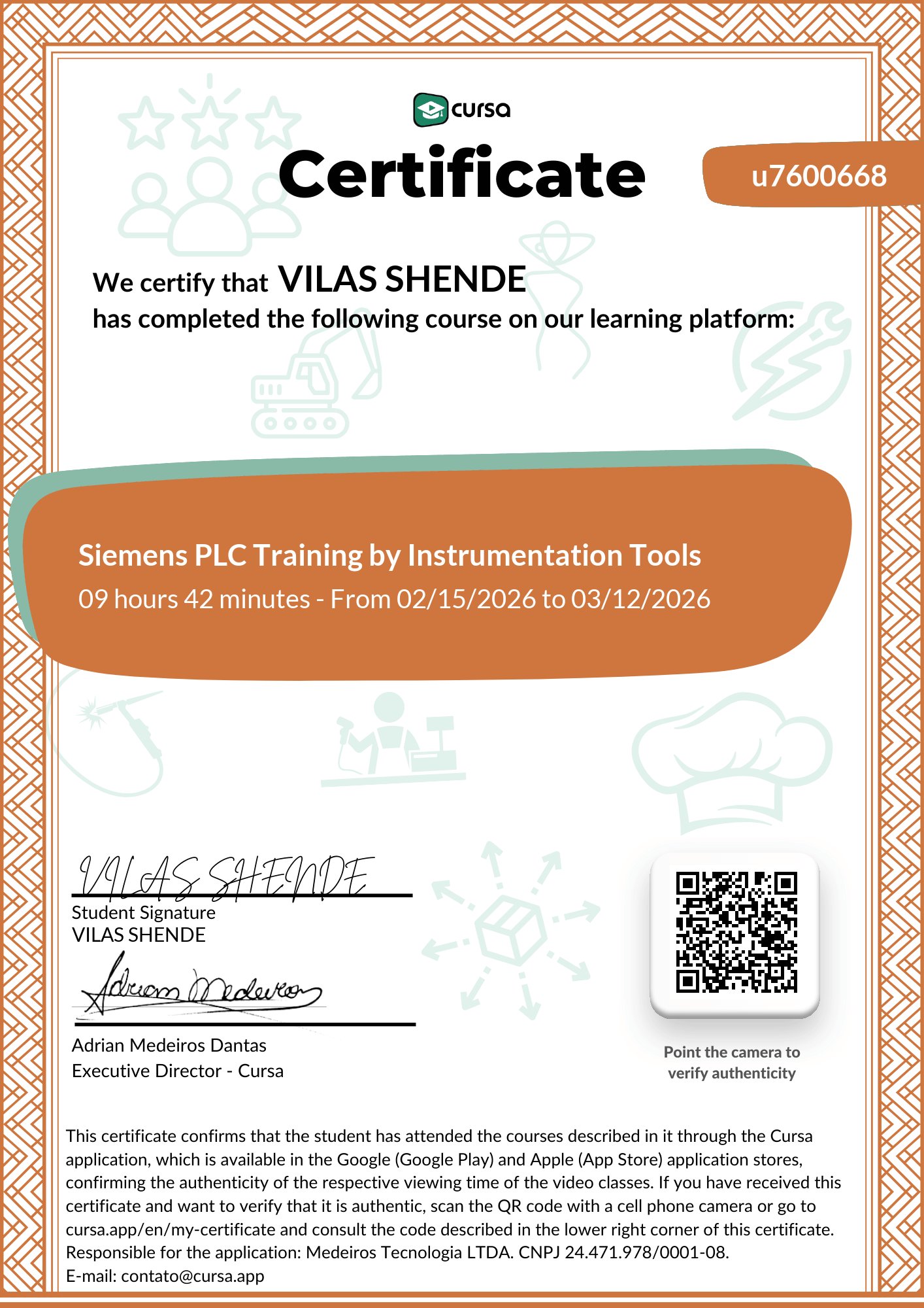 Image of my free Course Completion Certificate.