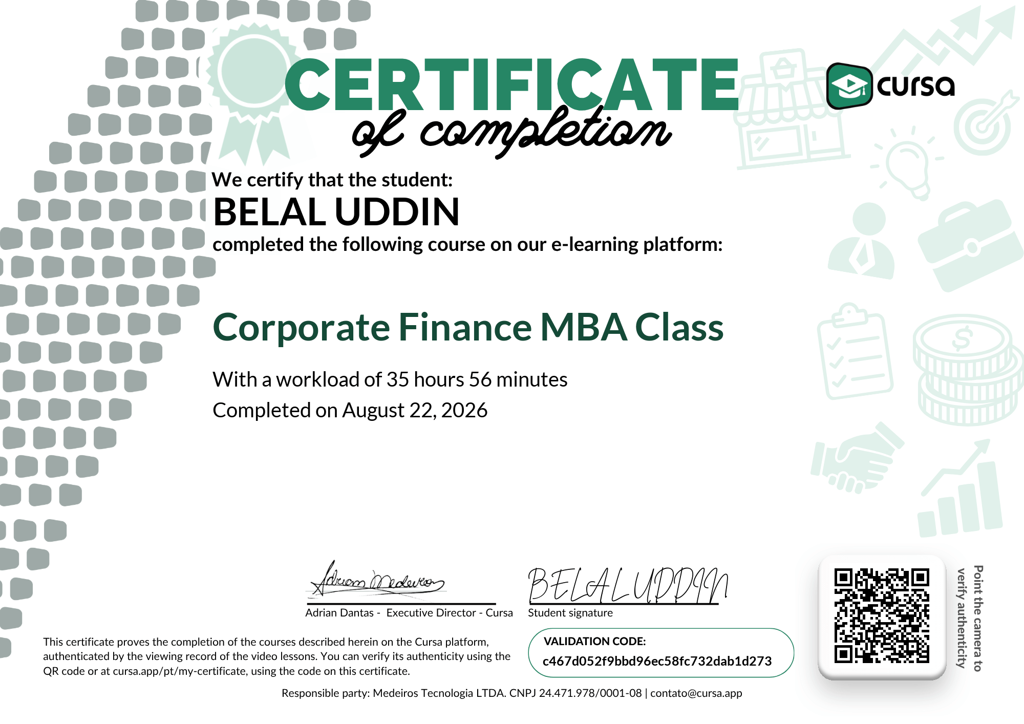 Image of my free Course Completion Certificate.