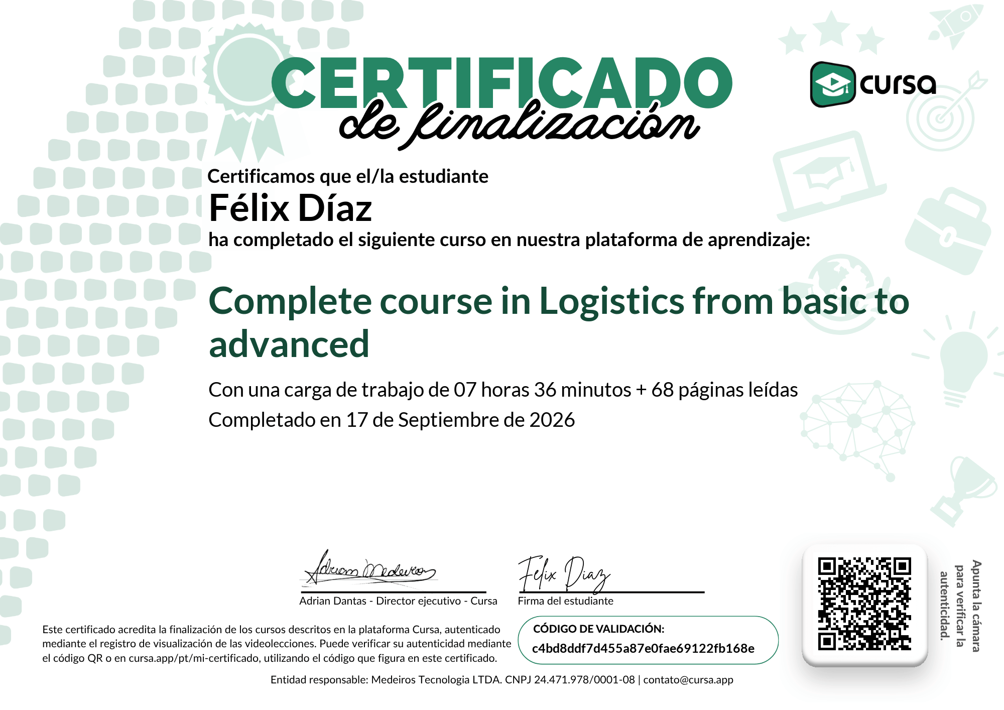 Imagen de mi Certificado de finalización del curso gratuito.