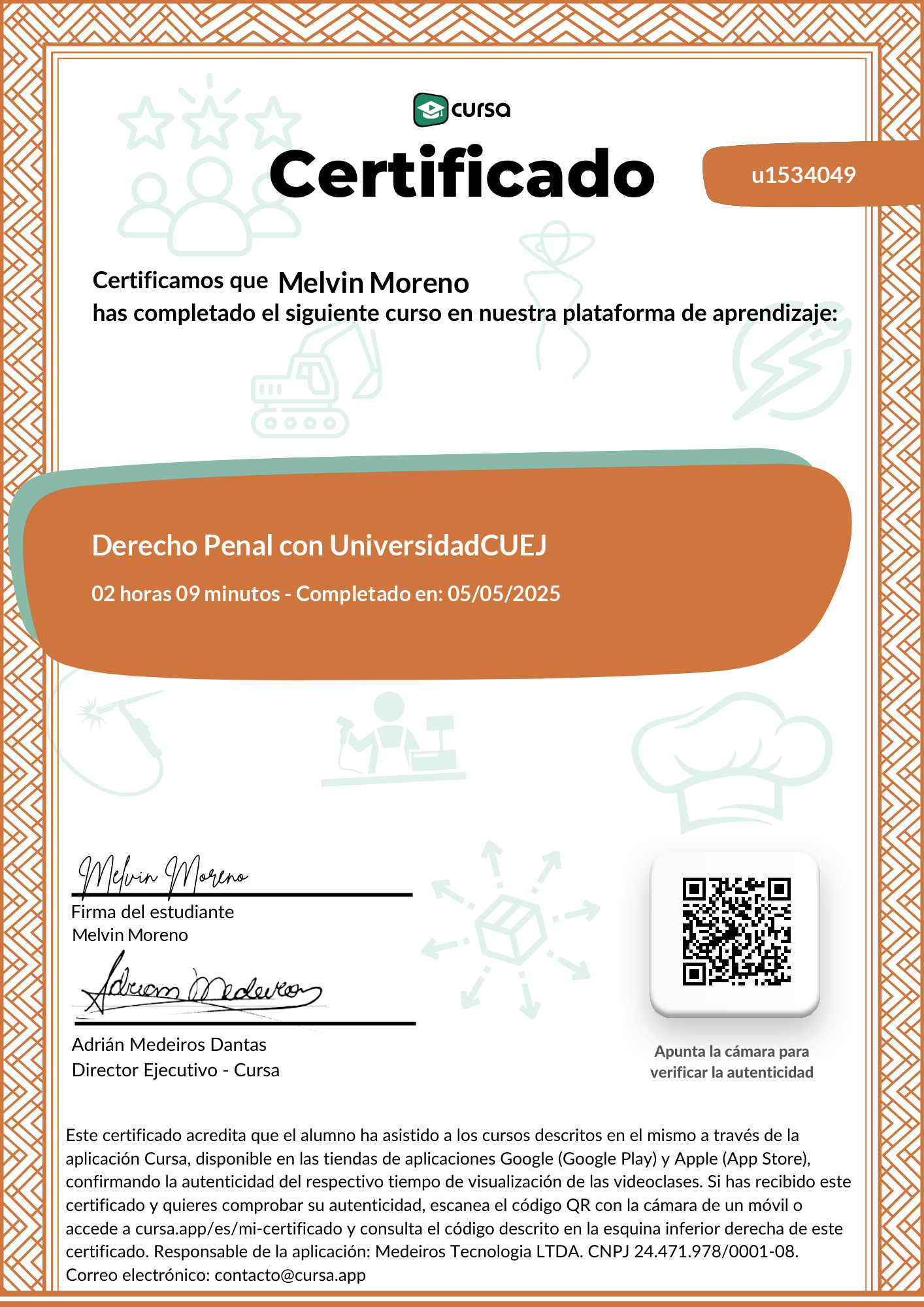 Imagen de mi Certificado de finalización del curso gratuito.