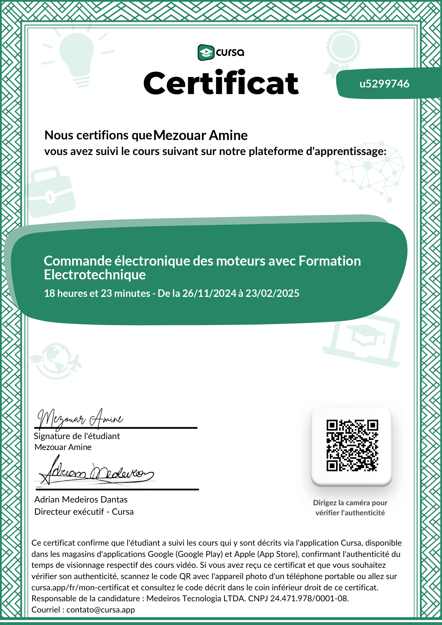 Image de mon certificat de fin de cours gratuit.