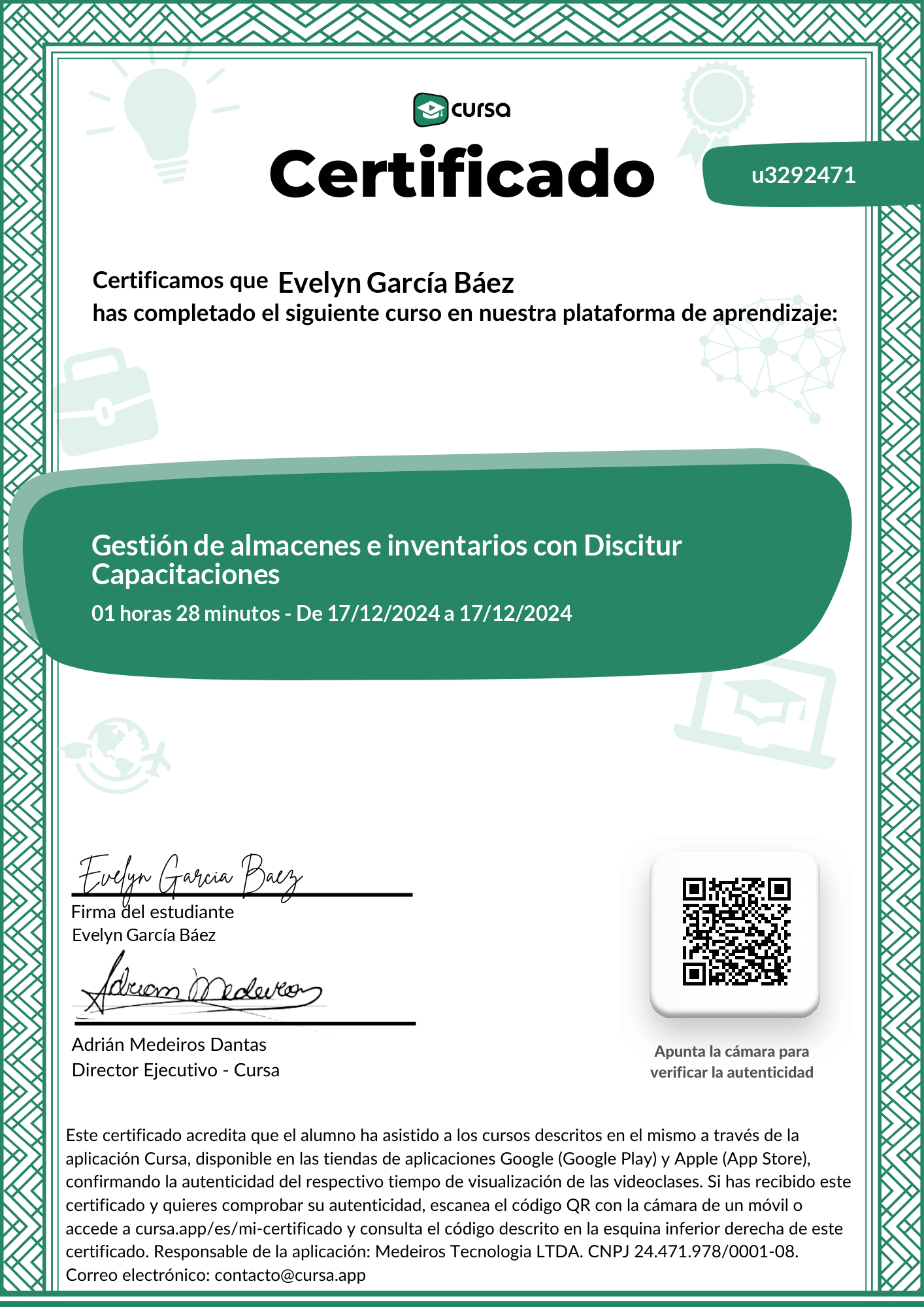 Imagen de mi Certificado de finalización del curso gratuito.