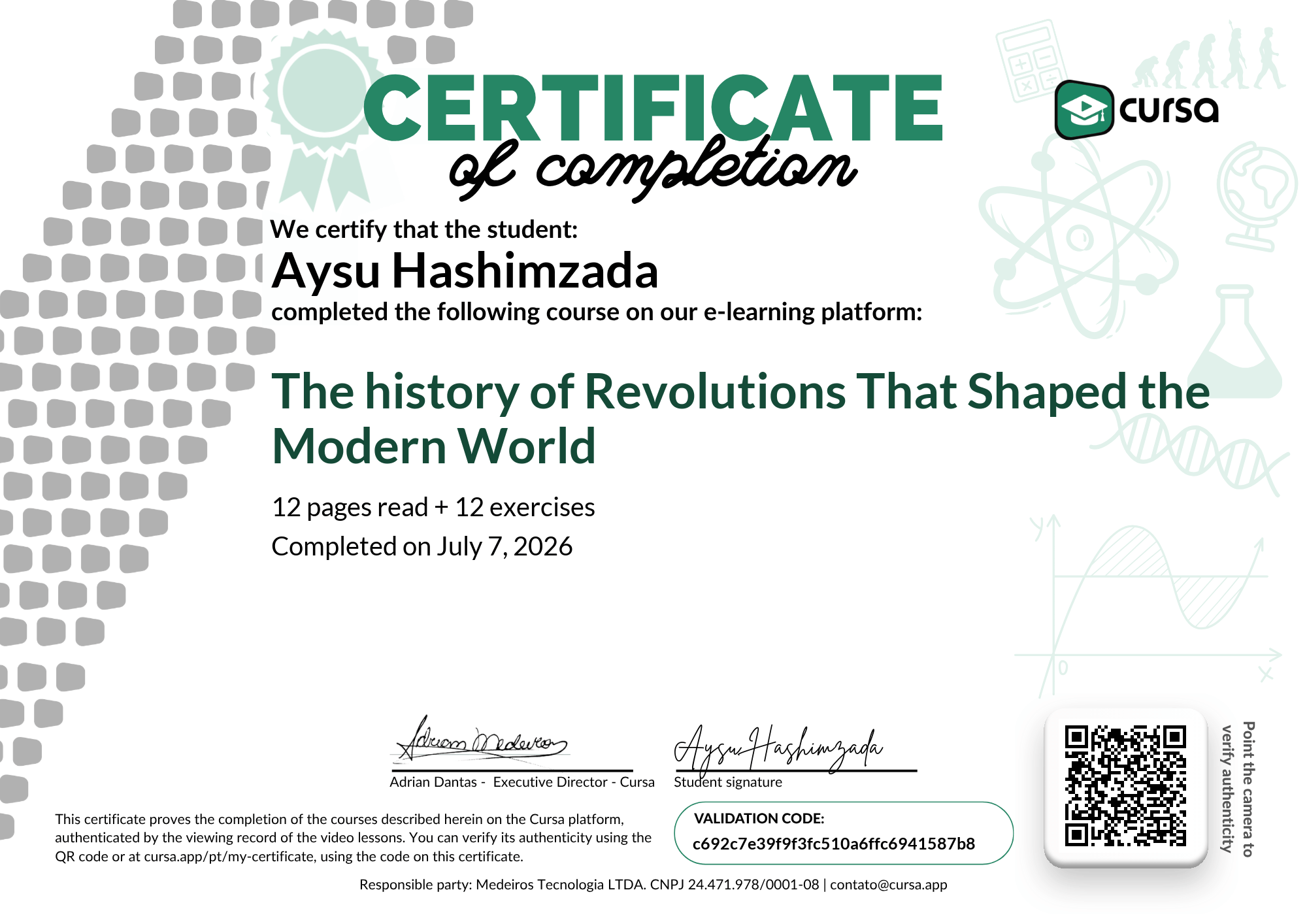 Image of my free Course Completion Certificate.