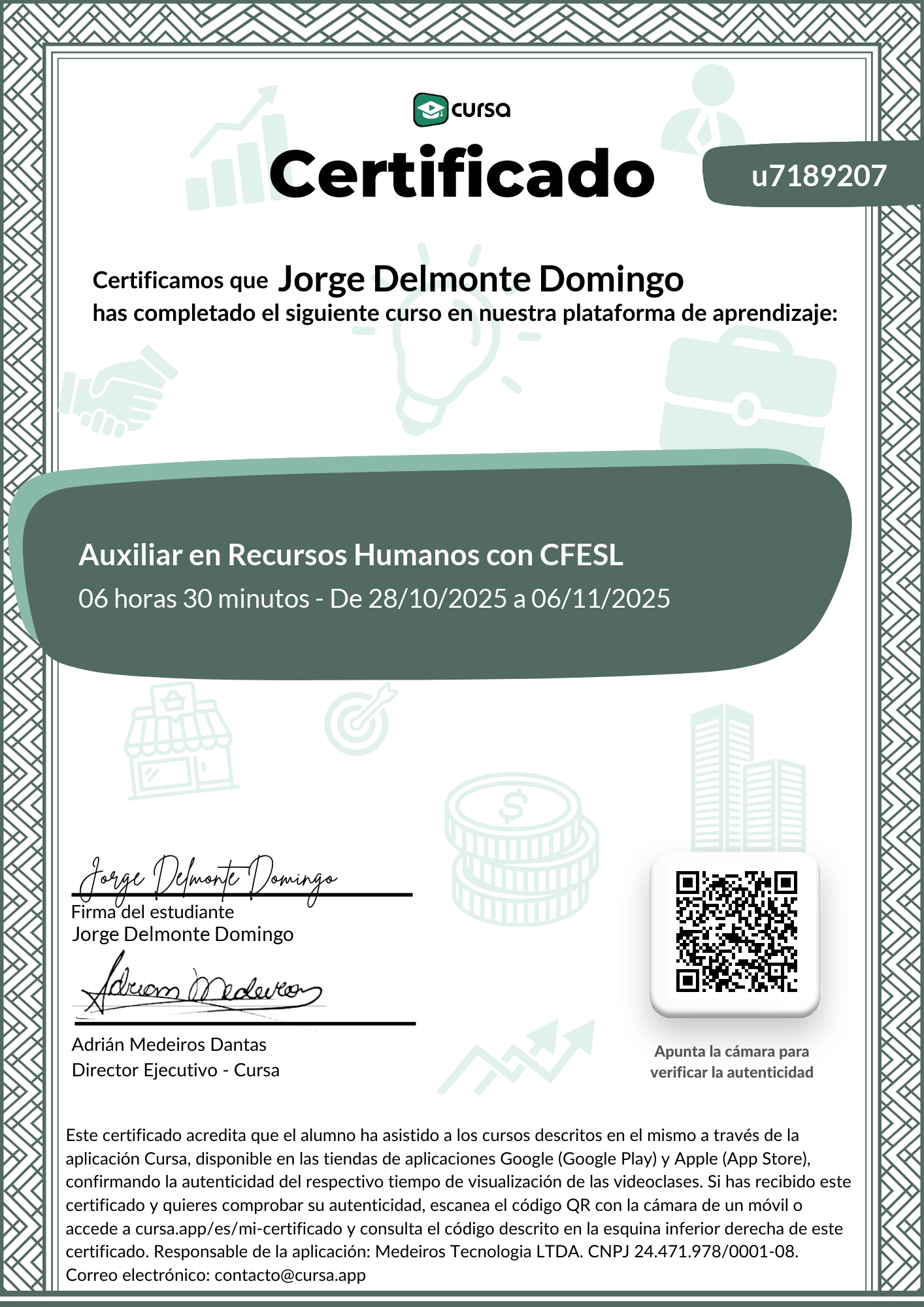 Imagen de mi Certificado de finalización del curso gratuito.
