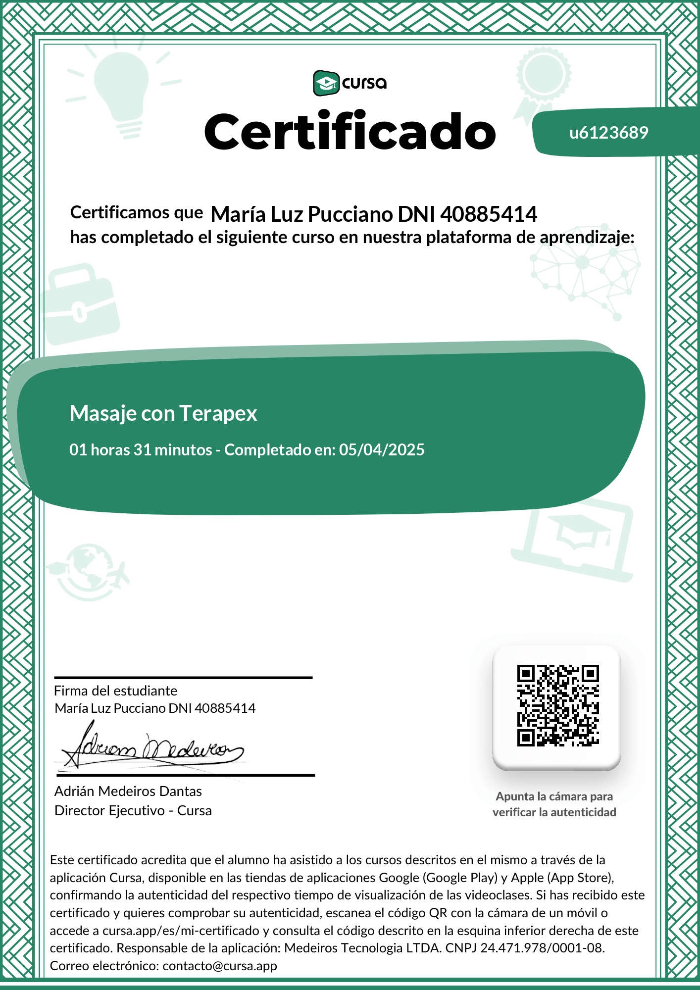 Imagen de mi Certificado de finalización del curso gratuito.