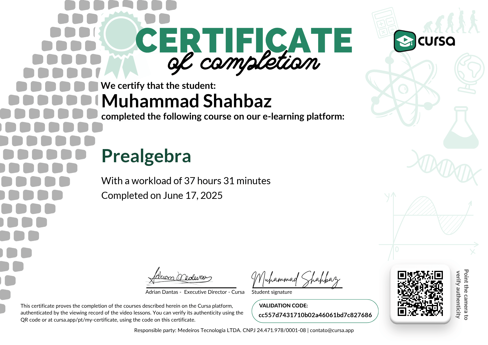 Image of my free Course Completion Certificate.