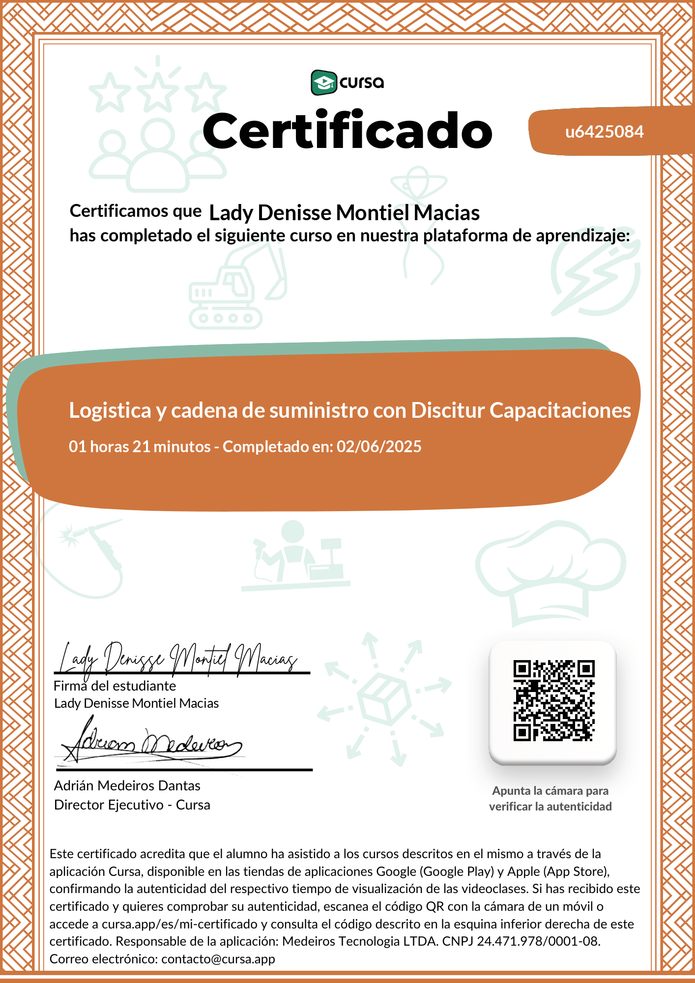 Imagen de mi Certificado de finalización del curso gratuito.
