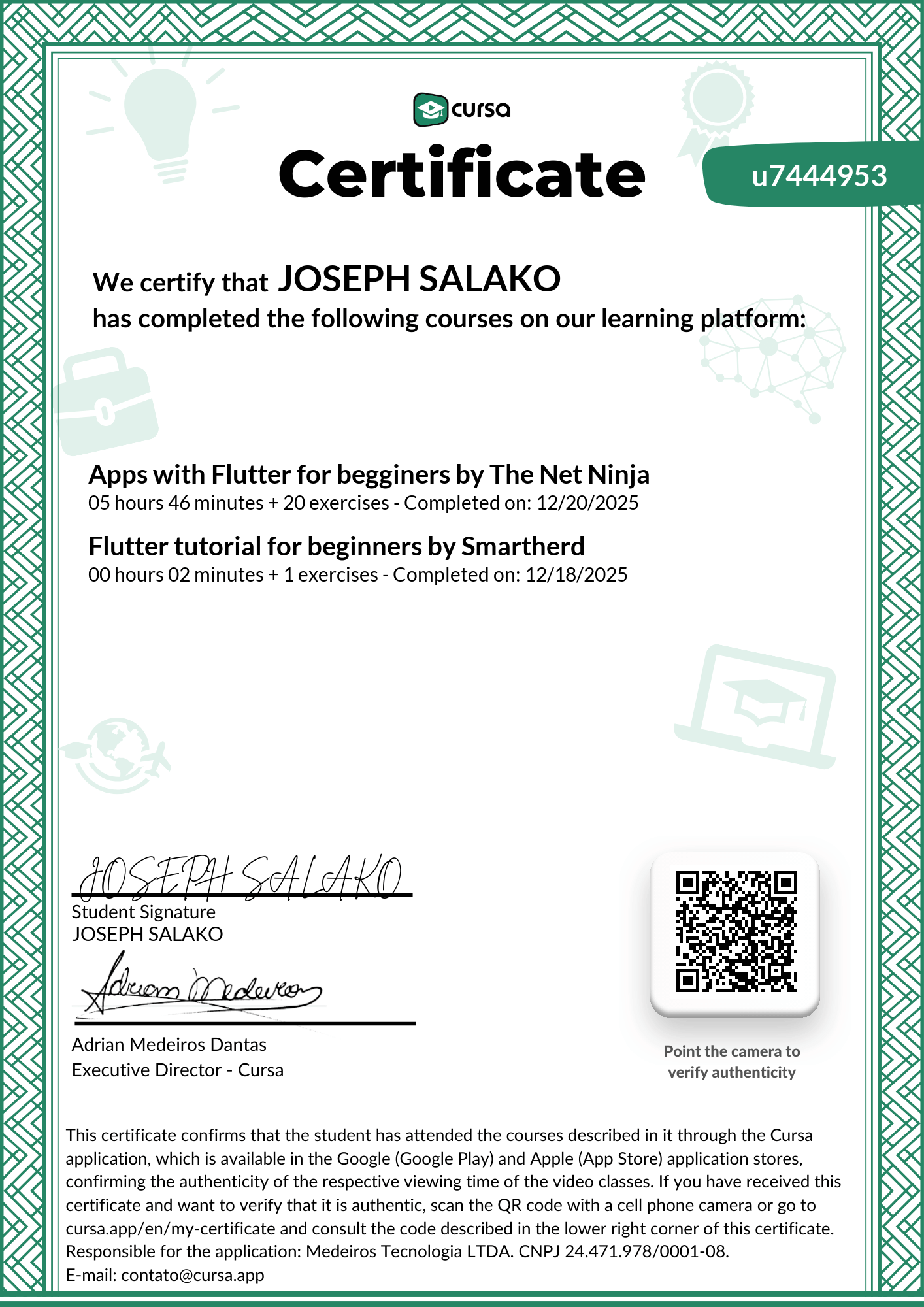 Image of my free Course Completion Certificate.