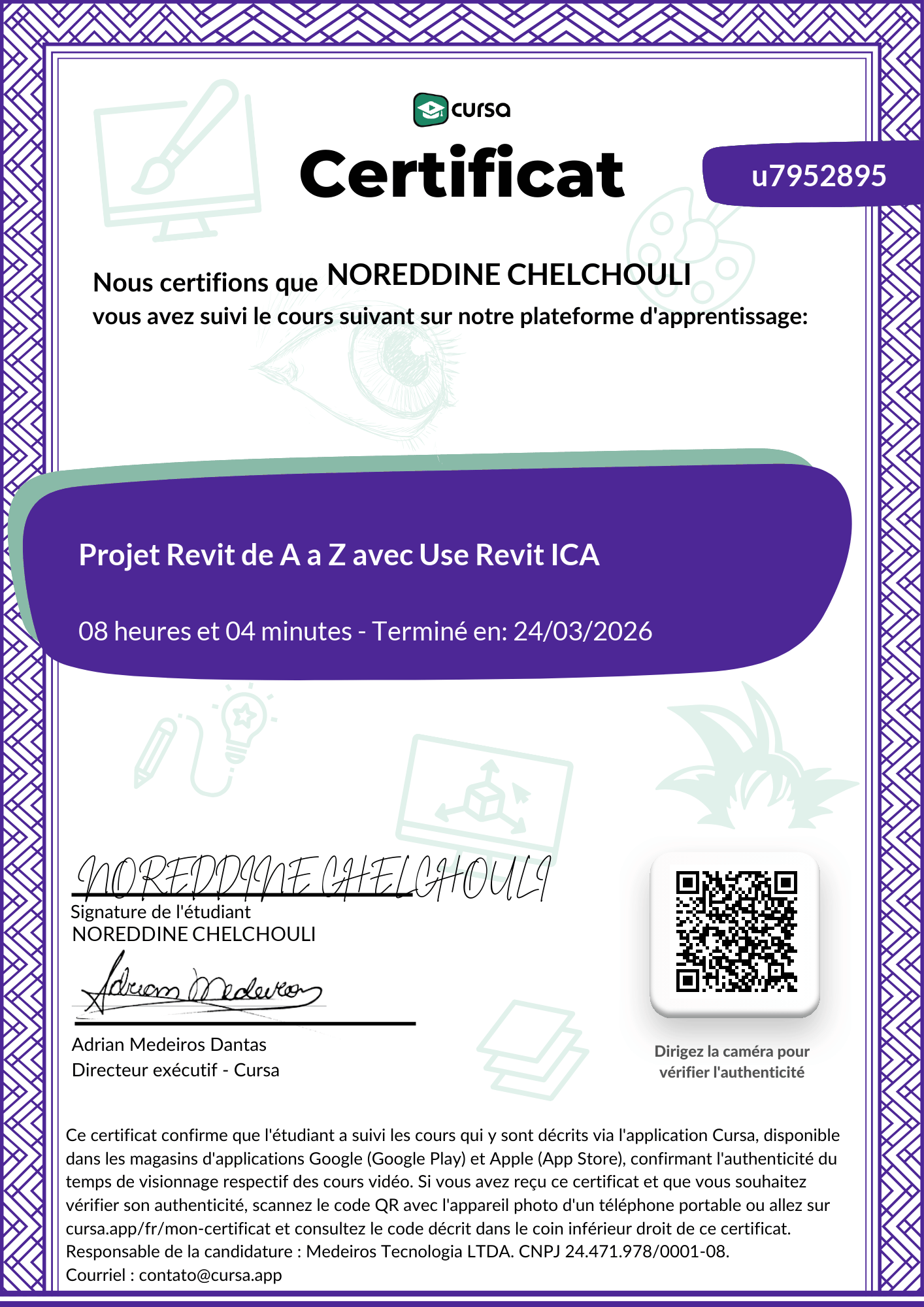 Image de mon certificat de fin de cours gratuit.