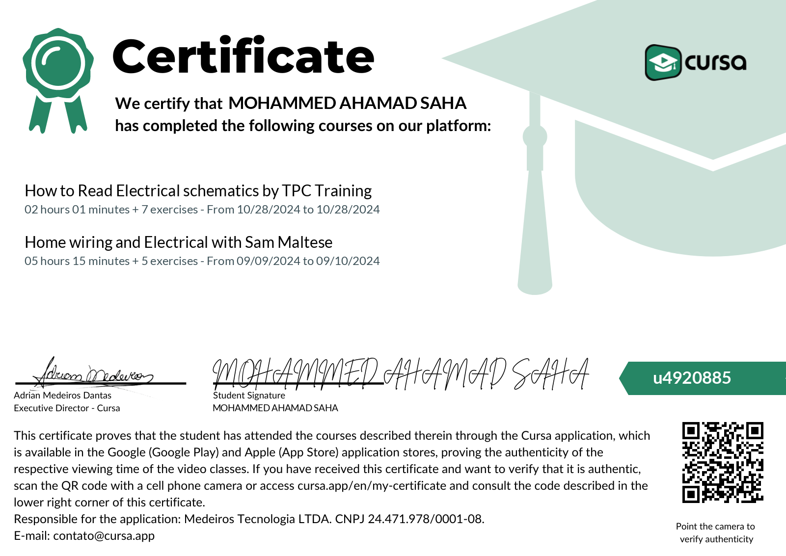 Image of my free Course Completion Certificate.