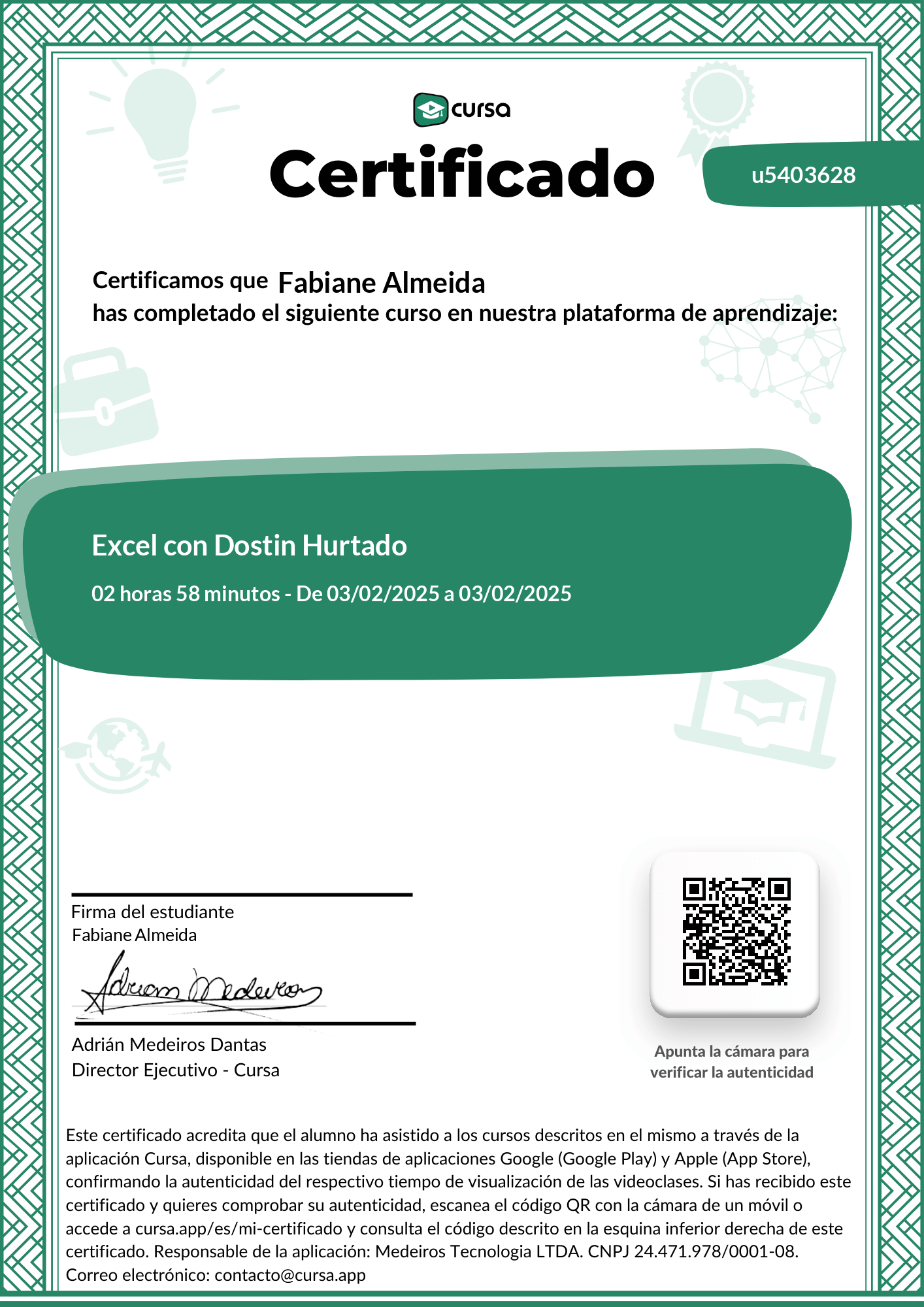Imagen de mi Certificado de finalización del curso gratuito.