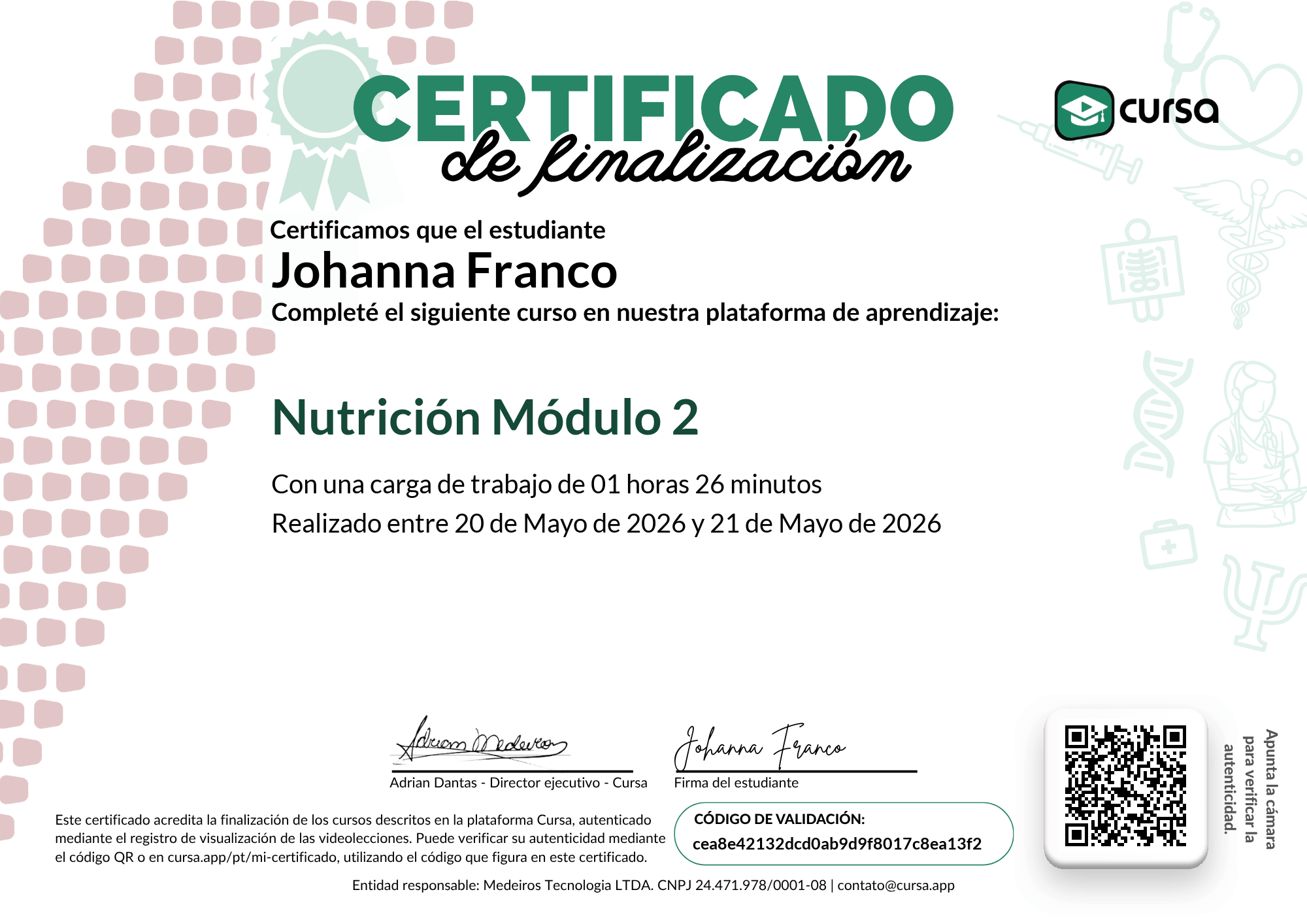 Imagen de mi Certificado de finalización del curso gratuito.