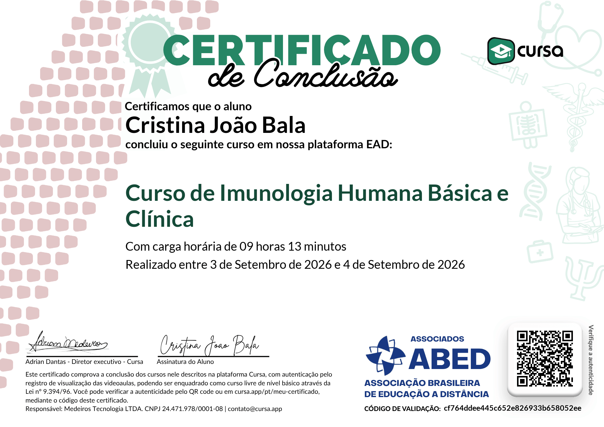 Imagem do meu Certificado gratuito de conclusão de curso.