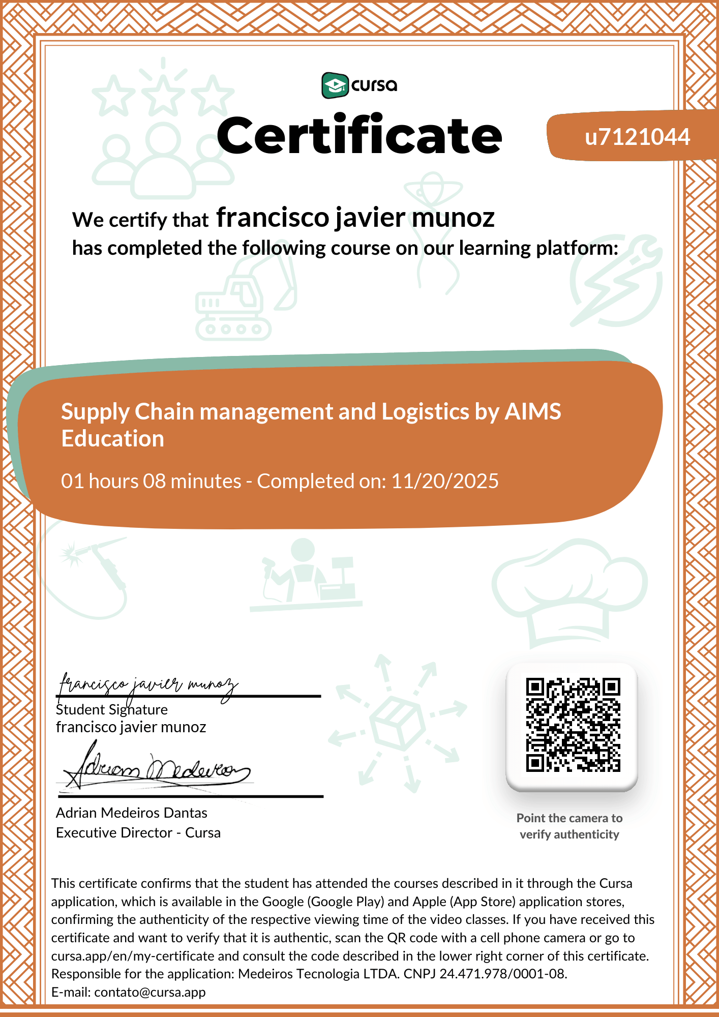 Image of my free Course Completion Certificate.