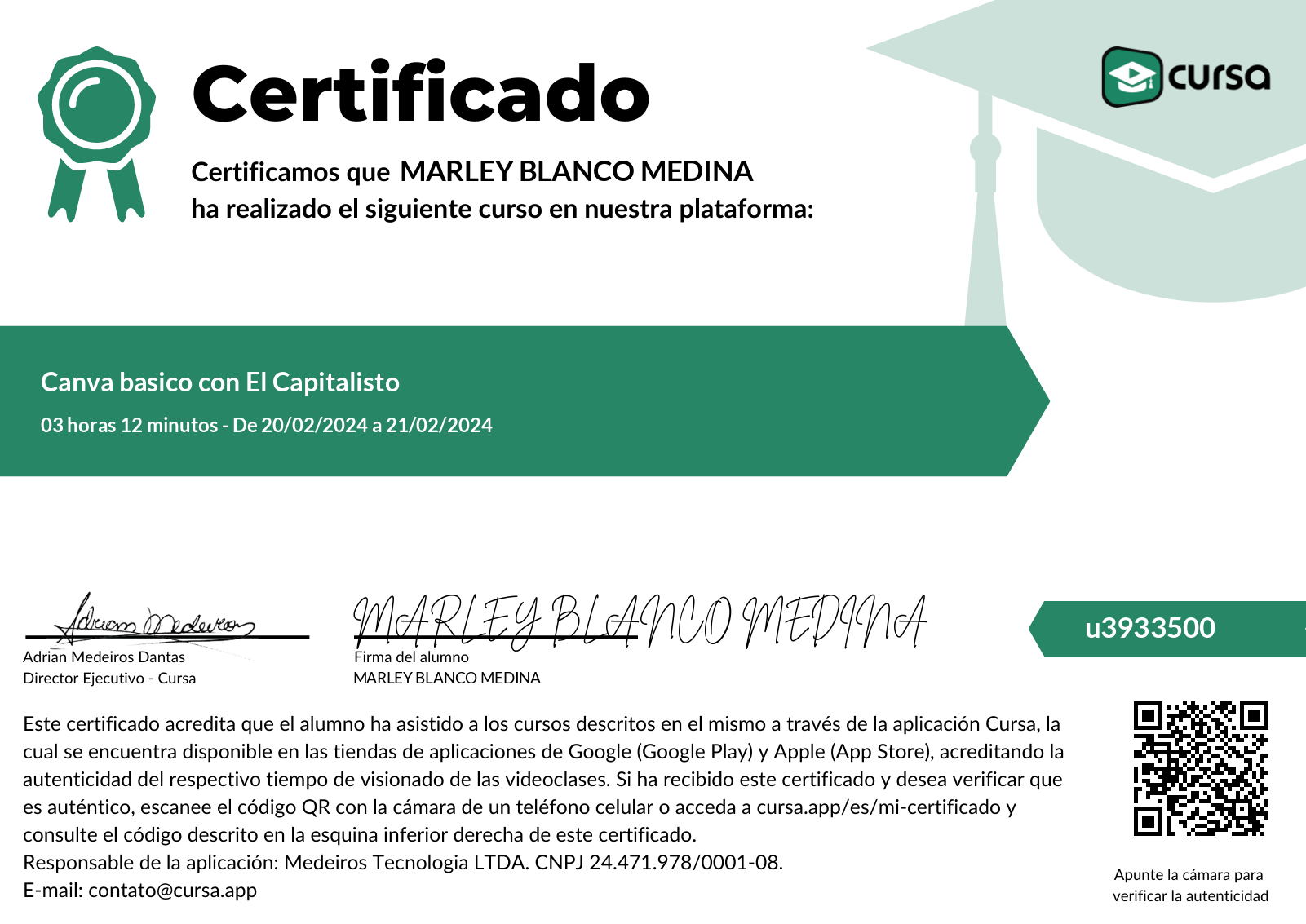 Imagen de mi Certificado de finalización del curso gratuito.
